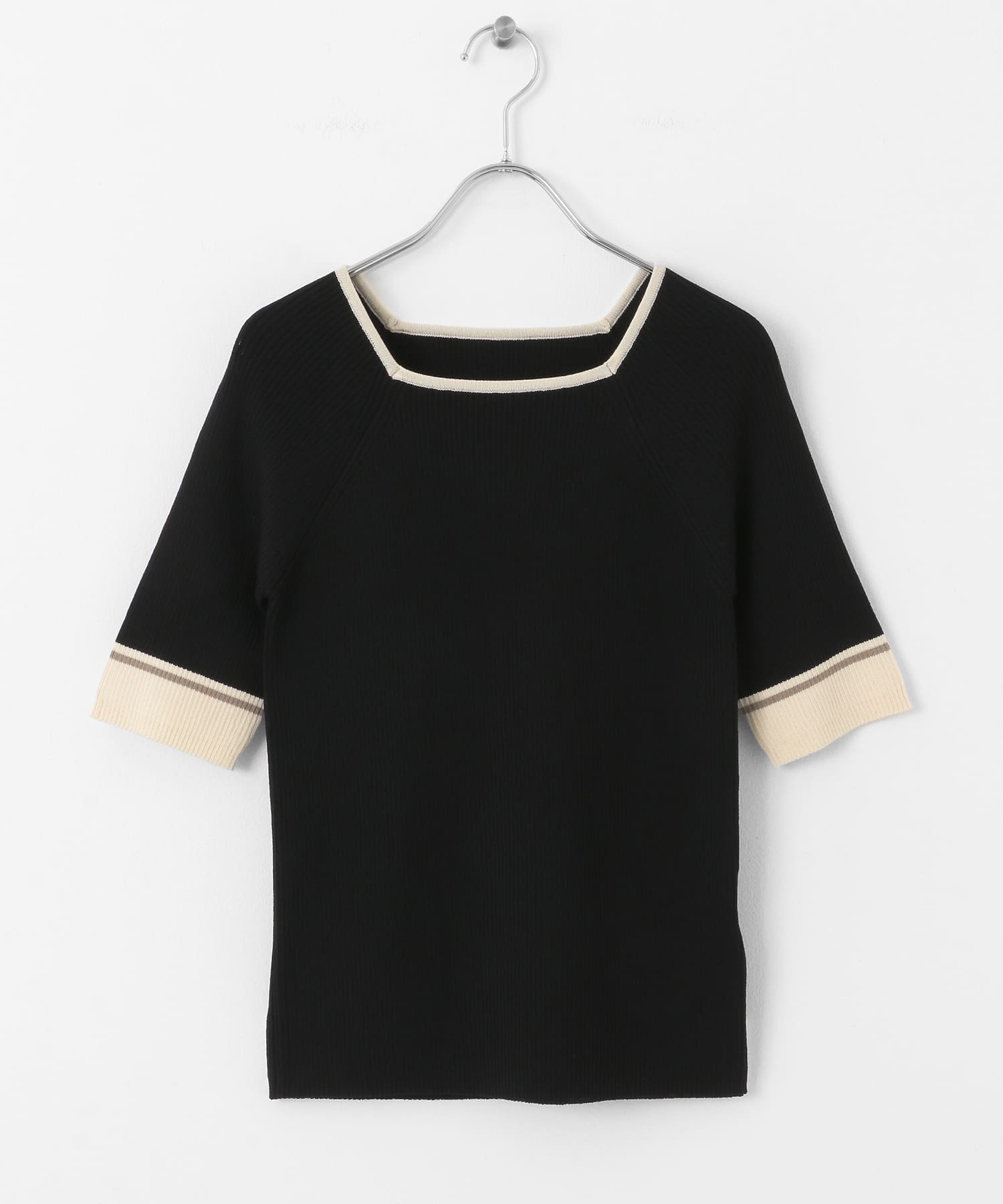 スクエアネックバイカラーコンパクトセーター BLACK one