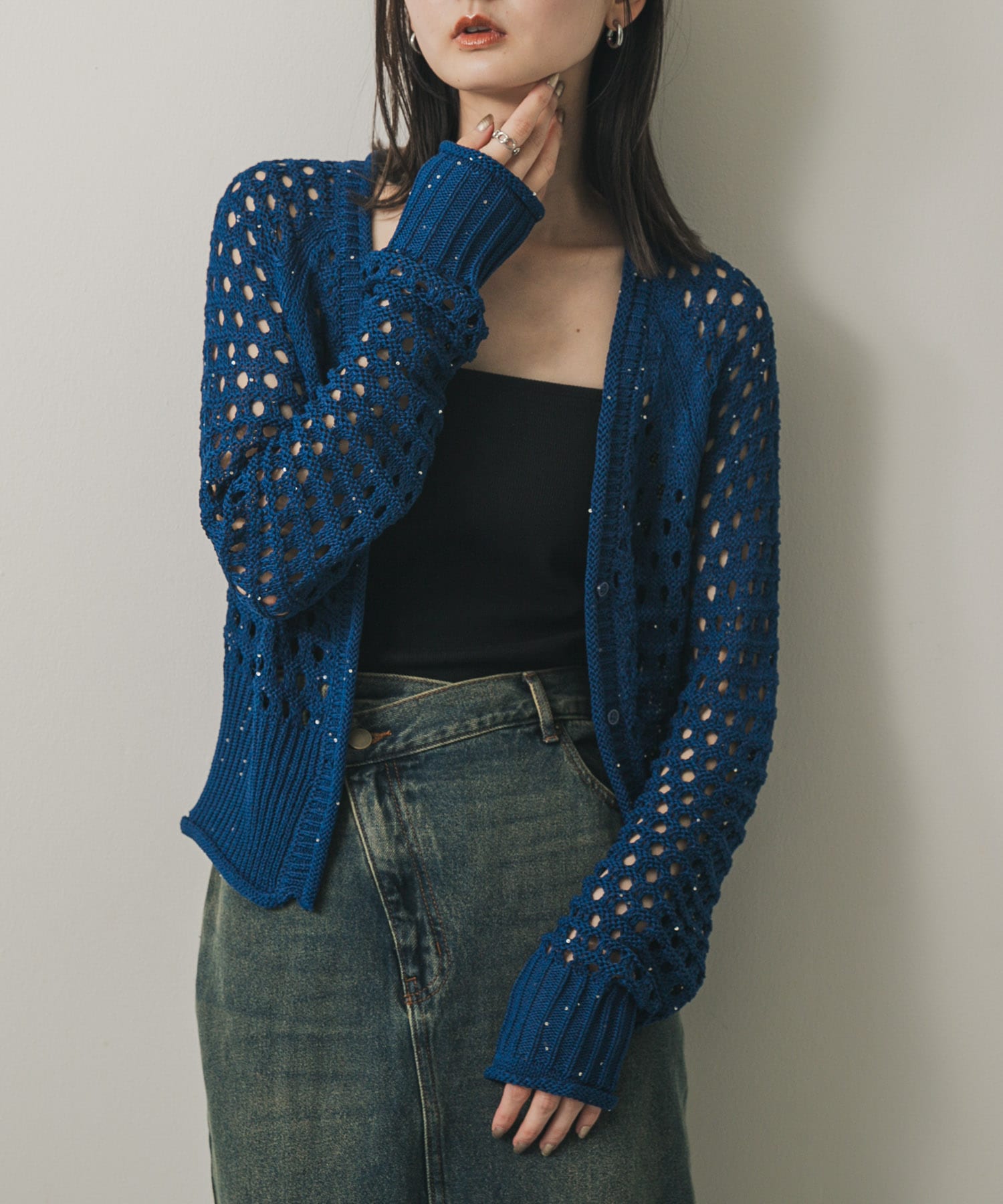 スパンコールメッシュカーディガン
