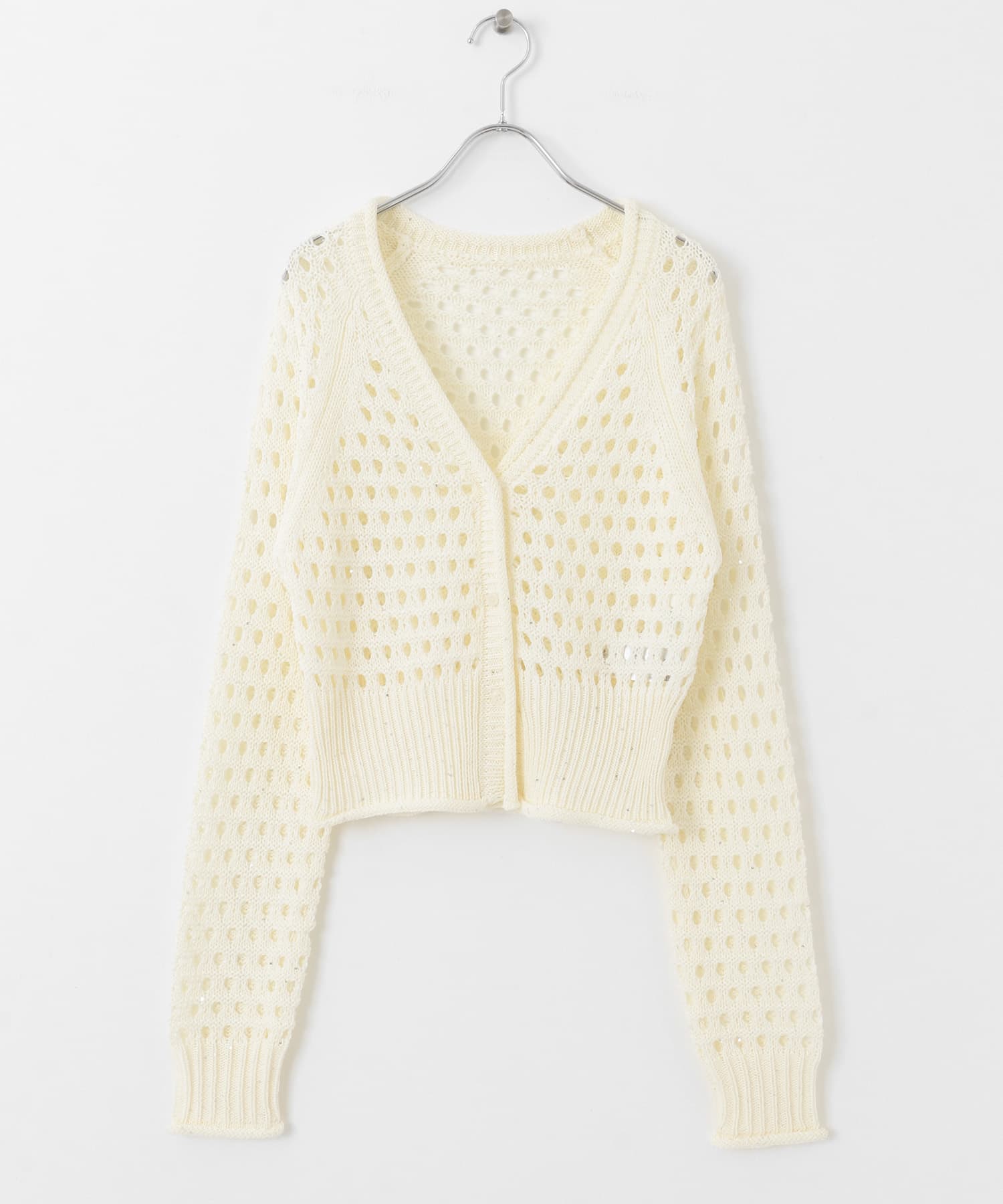 スパンコールメッシュカーディガン IVORY one