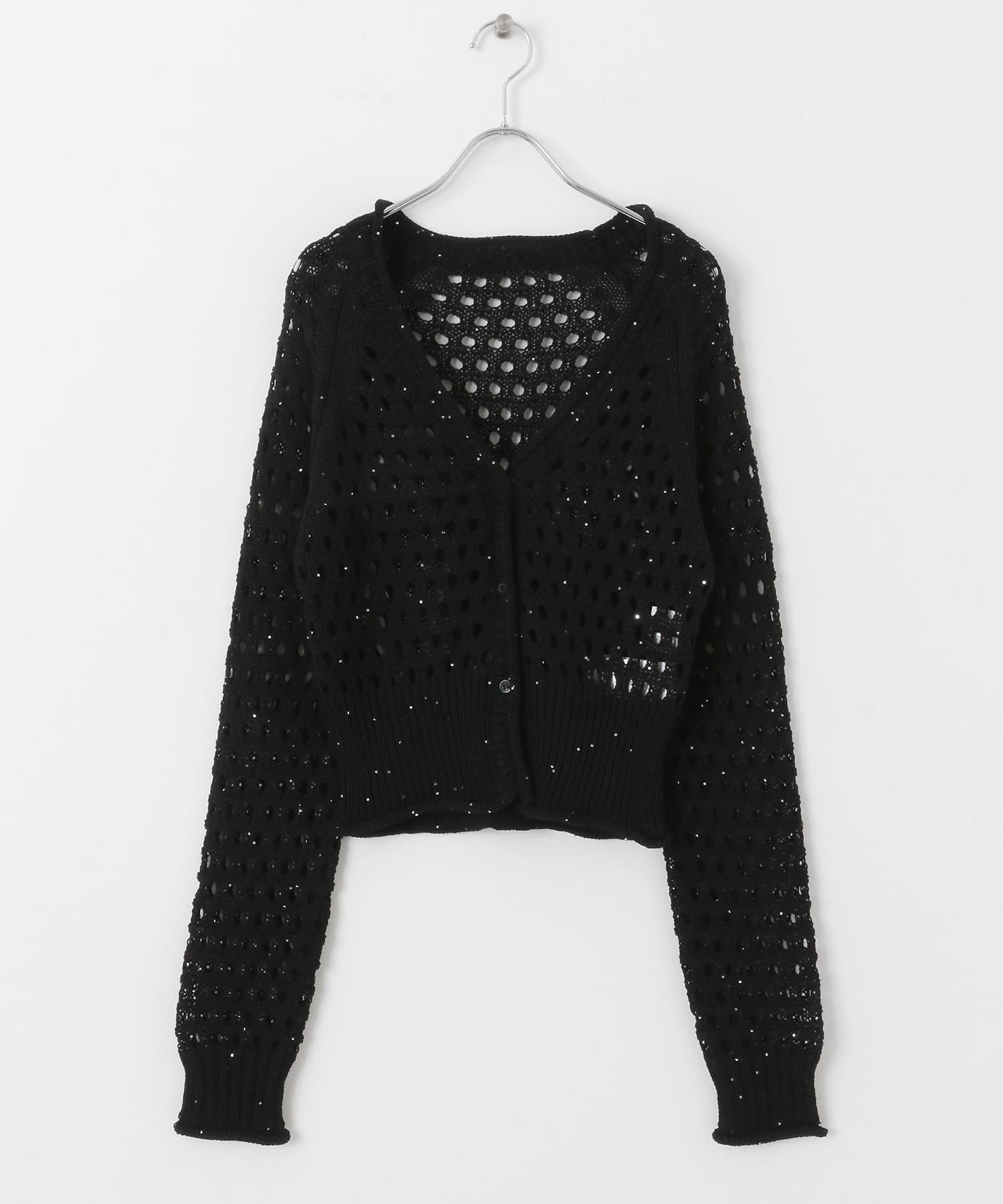 スパンコールメッシュカーディガン BLACK one