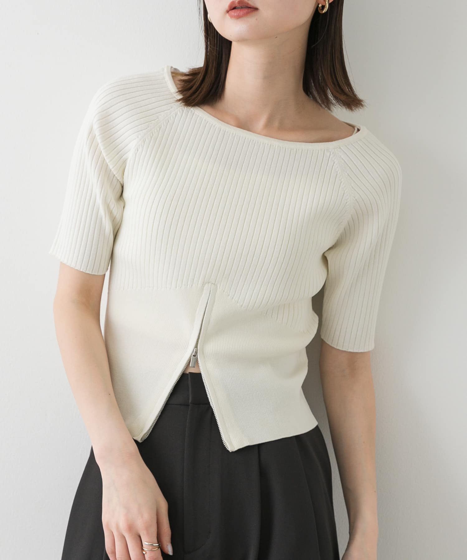 2WAYボートネックZIPセーター