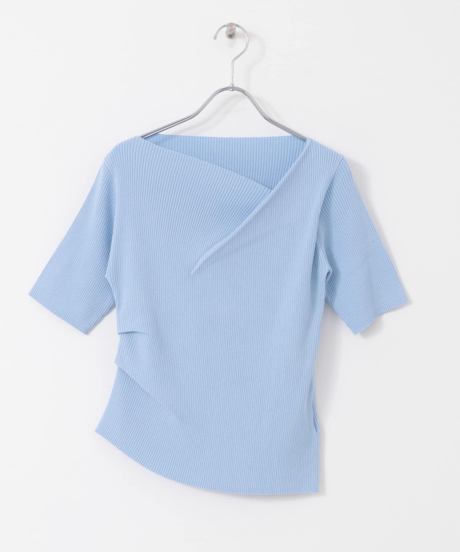 『一部WEB限定カラー』アシメネックハーフスリーブセーター L.BLUE one