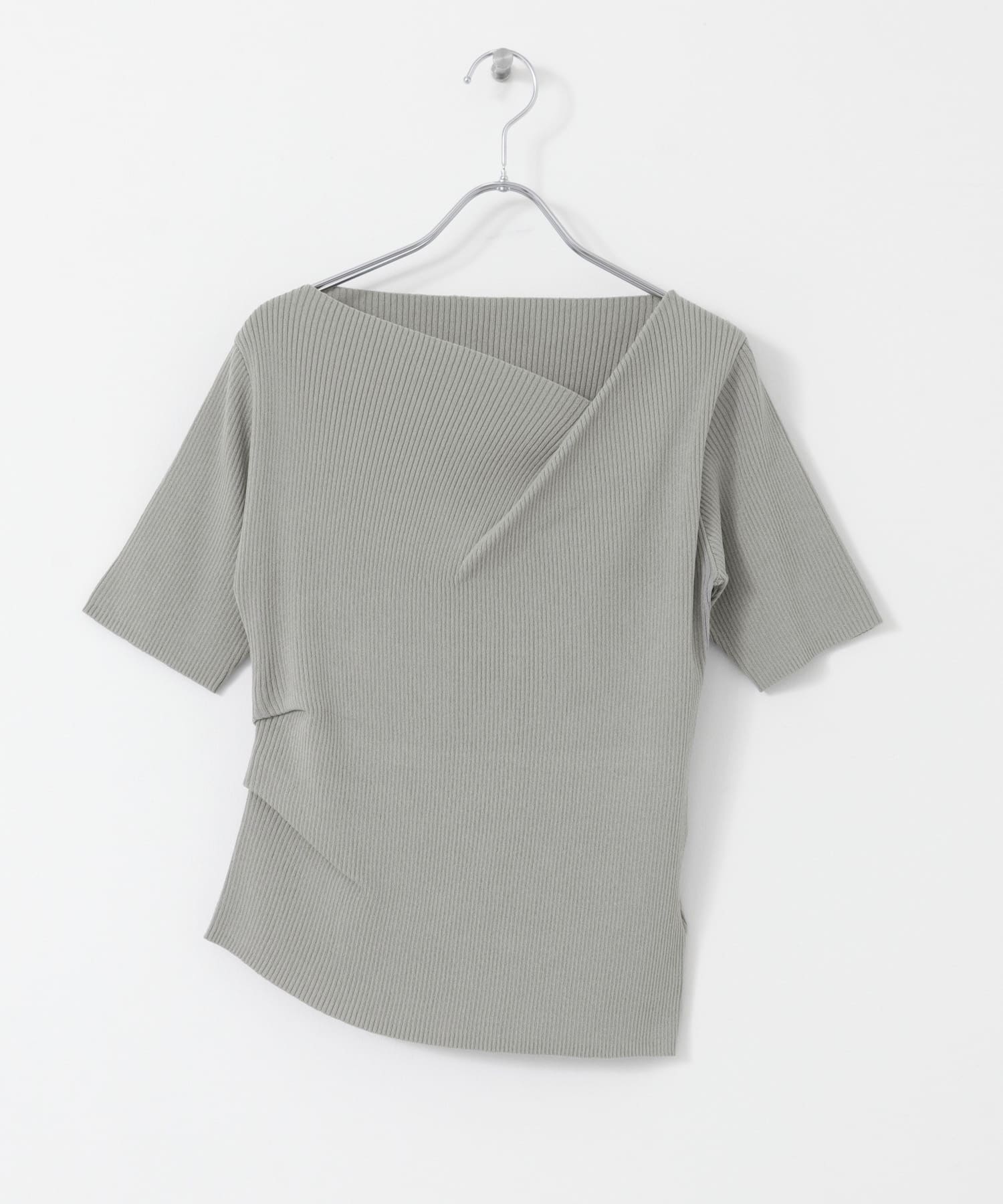 『一部WEB限定カラー』アシメネックハーフスリーブセーター L.GRAY one