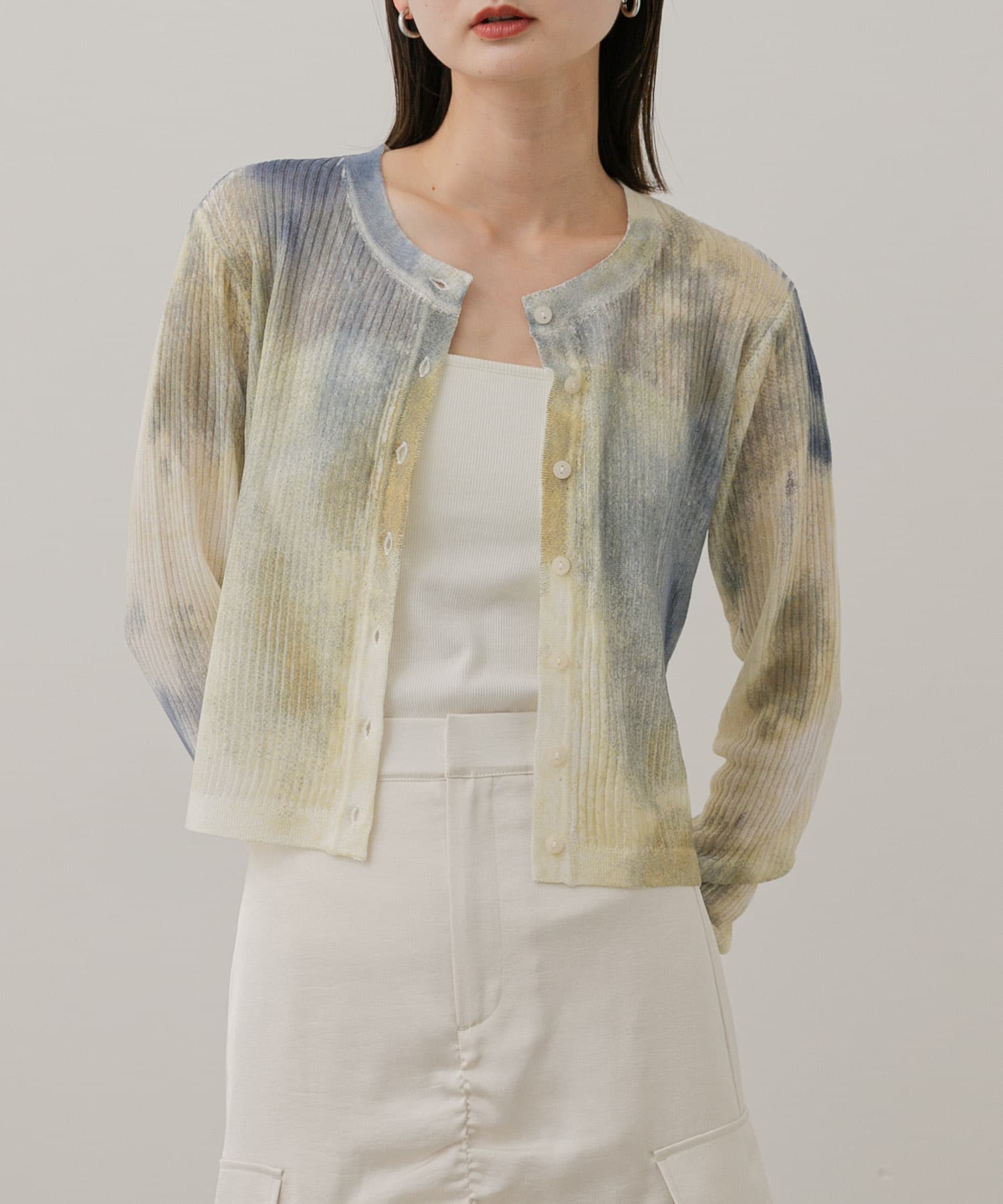 シアープリントクロップドカーディガン