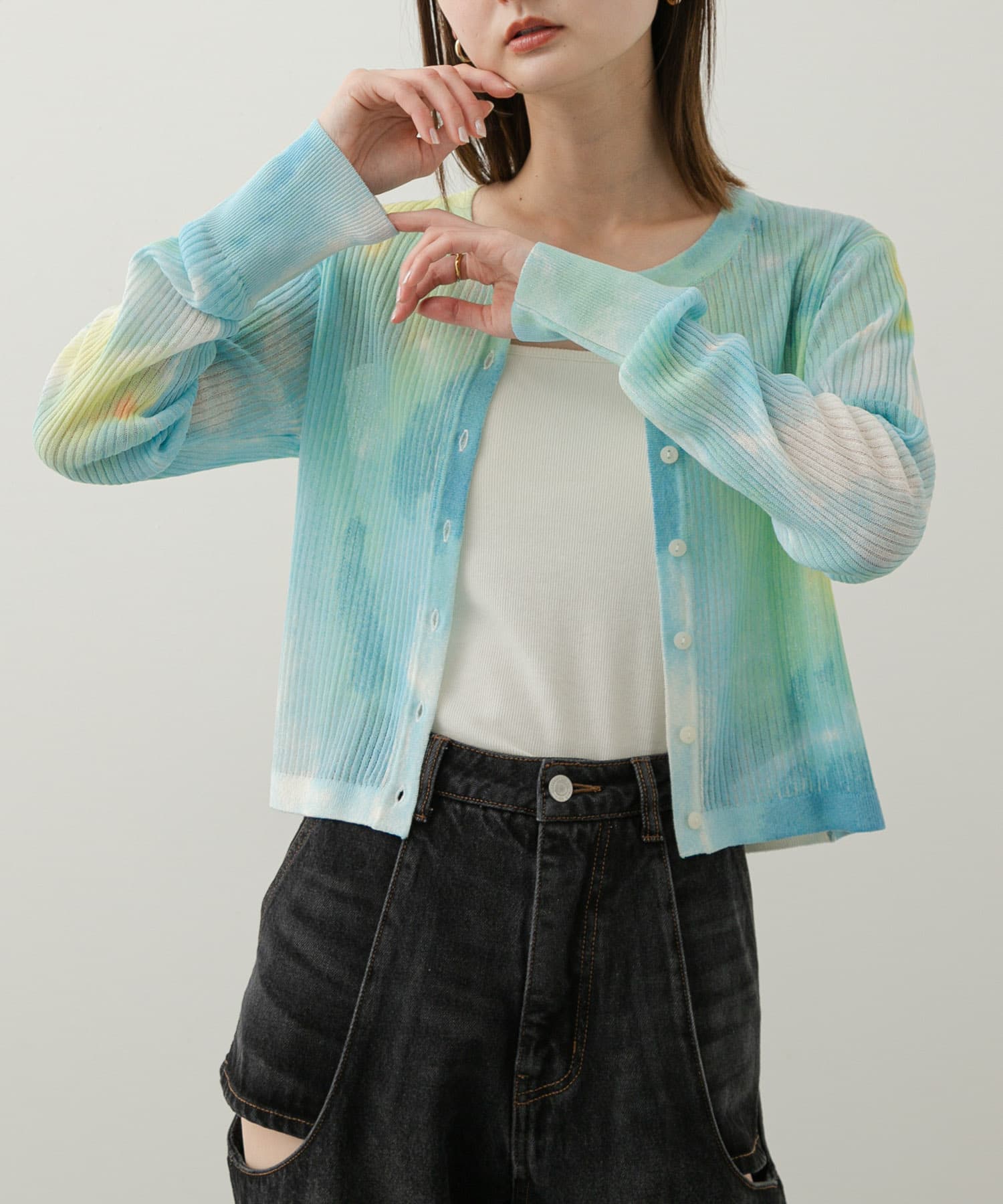 シアープリントクロップドカーディガン