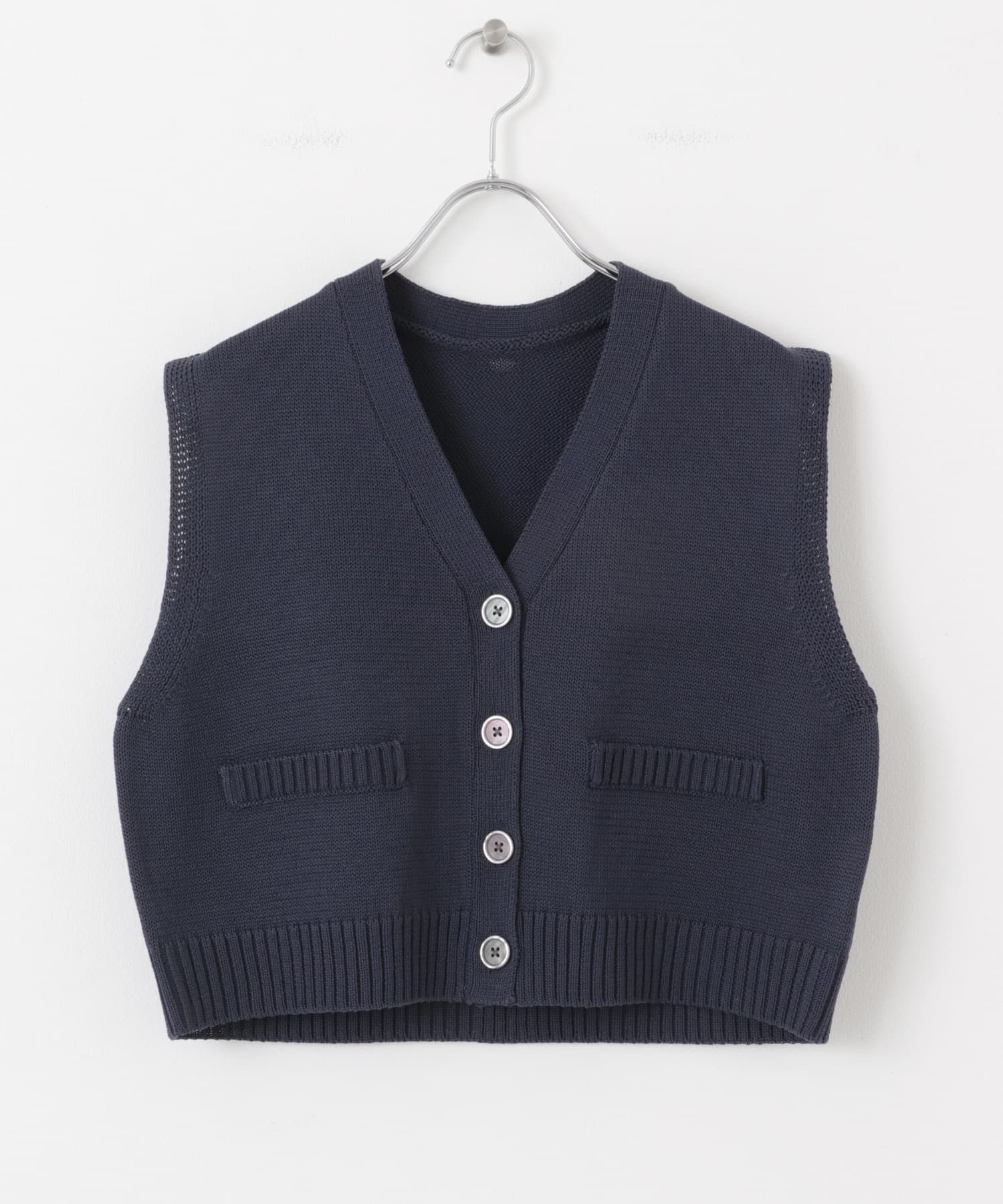 フロントボタンクロップドセーター NAVY one