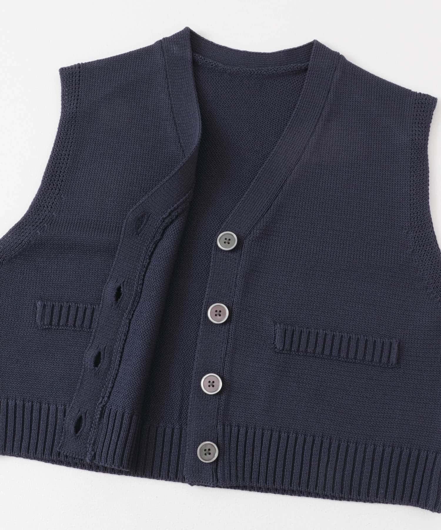 フロントボタンクロップドセーター NAVY one