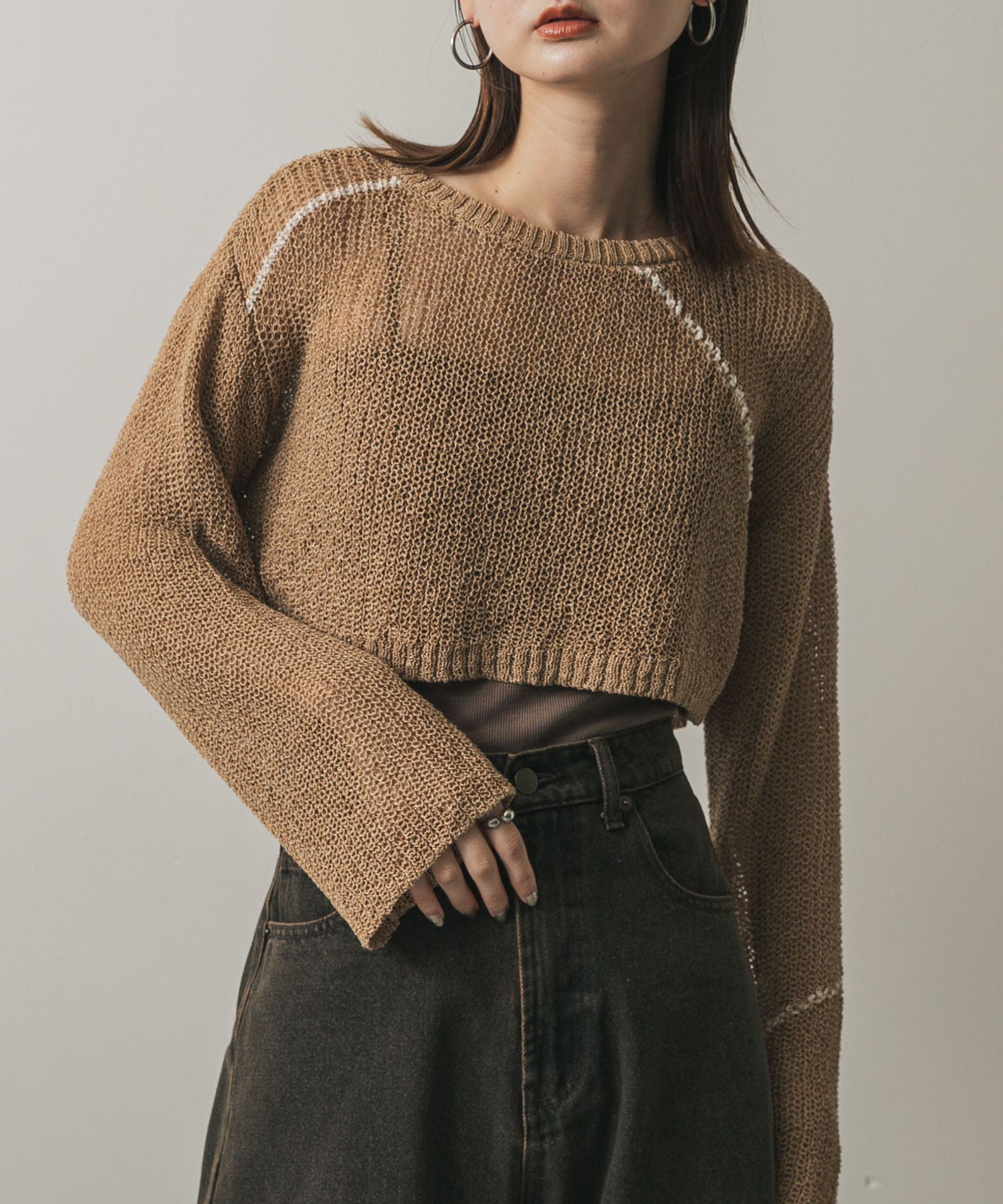 メッシュクロップドステッチセーター