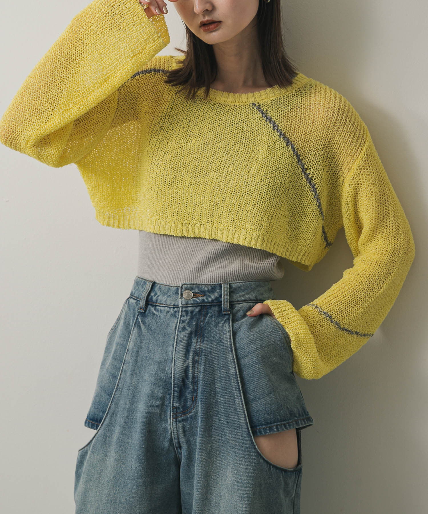 メッシュクロップドステッチセーター