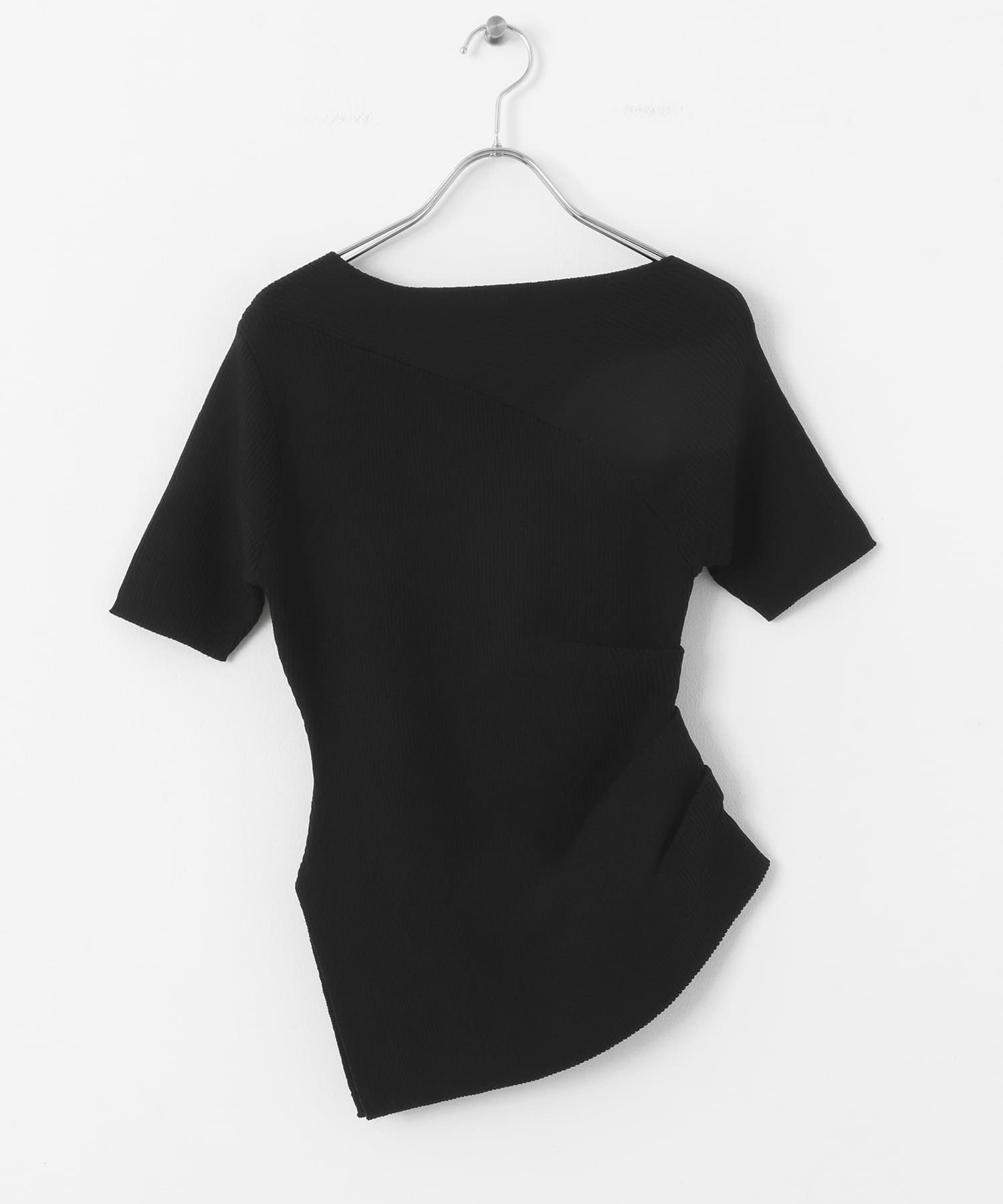 アシメネックセーター(半袖) BLACK one