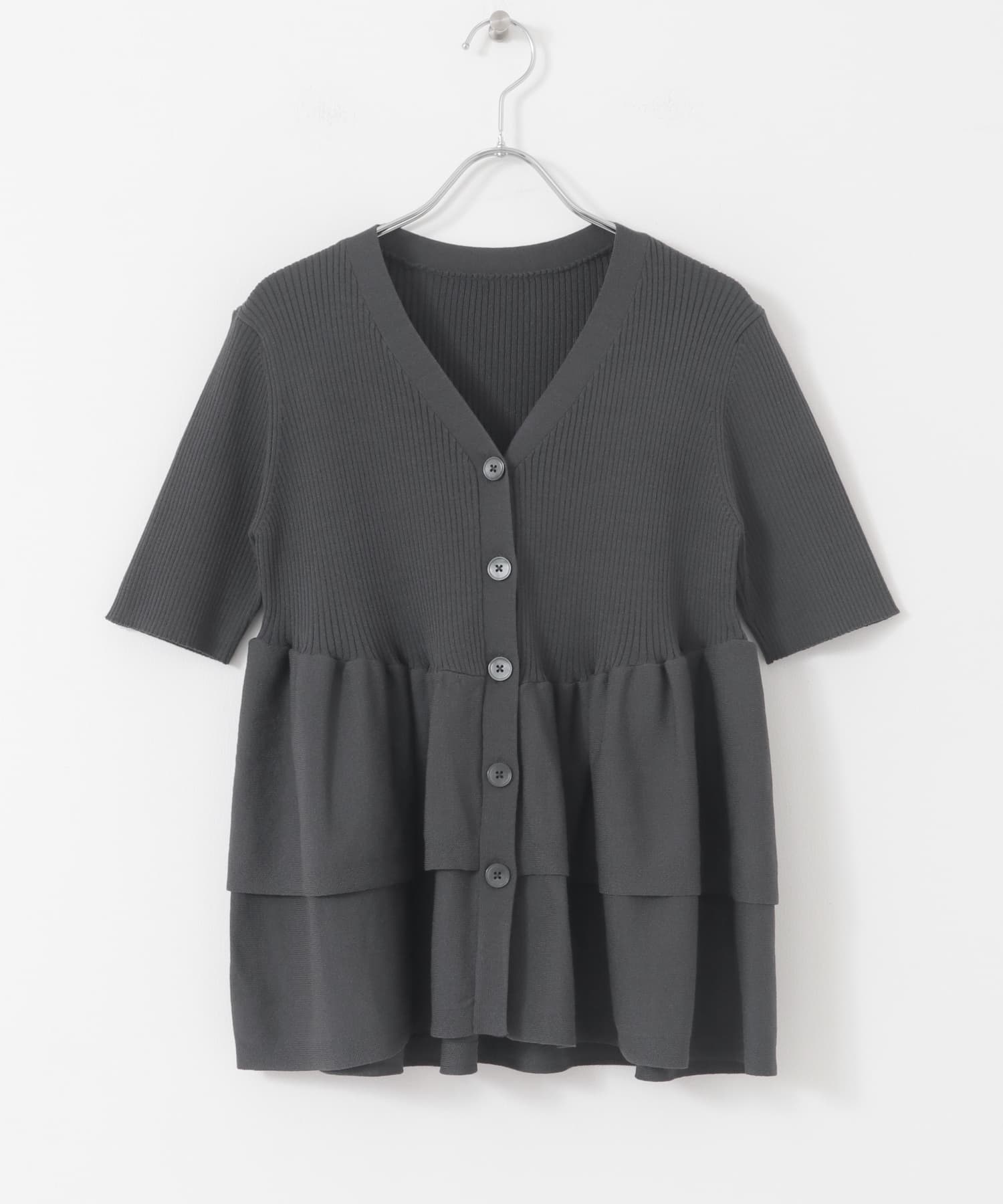 『WEB限定』ペプラムカーディガン(半袖) CHARCOAL one