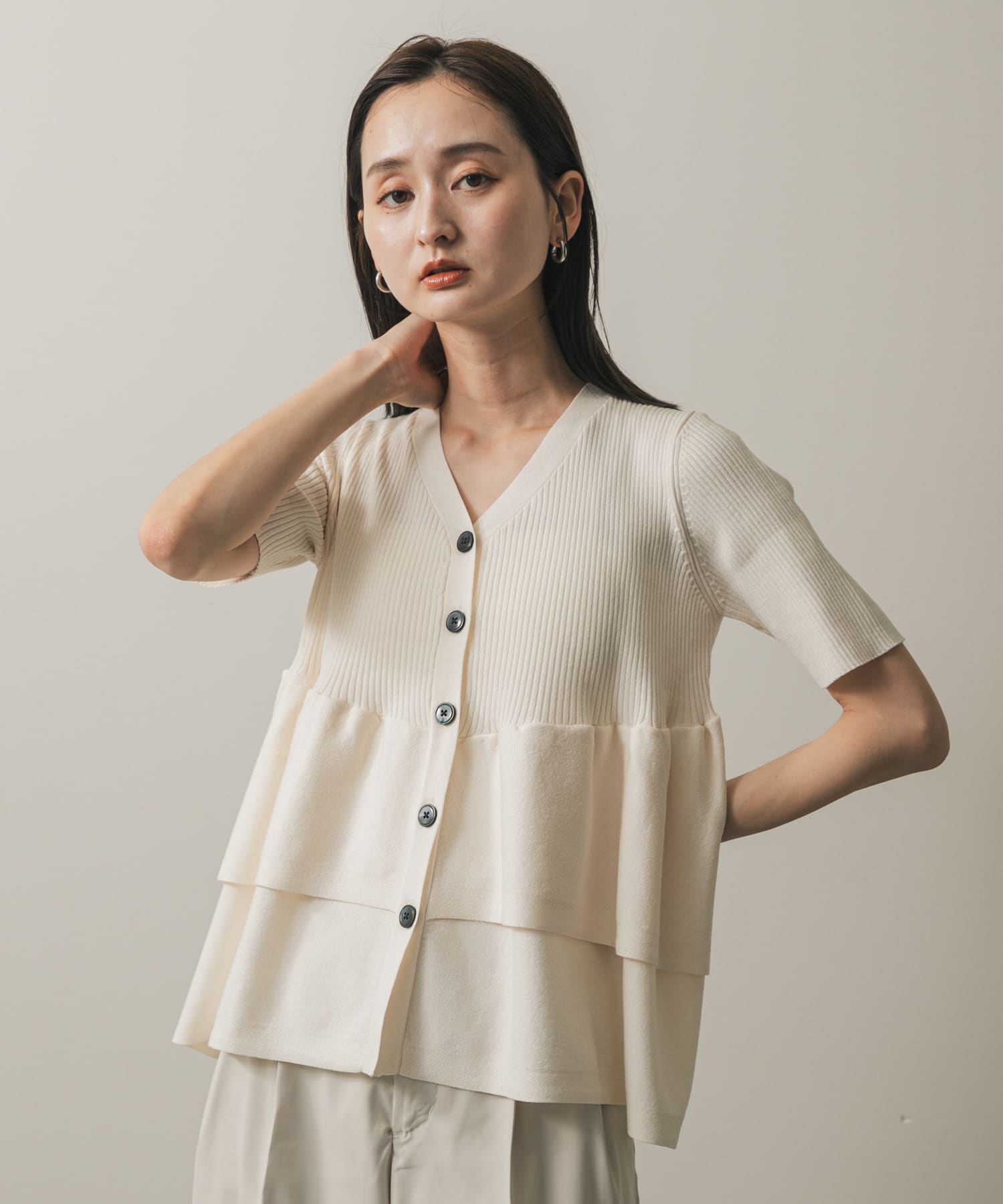WEB限定』ペプラムカーディガン(半袖)(one IVORY): トップス｜URBAN