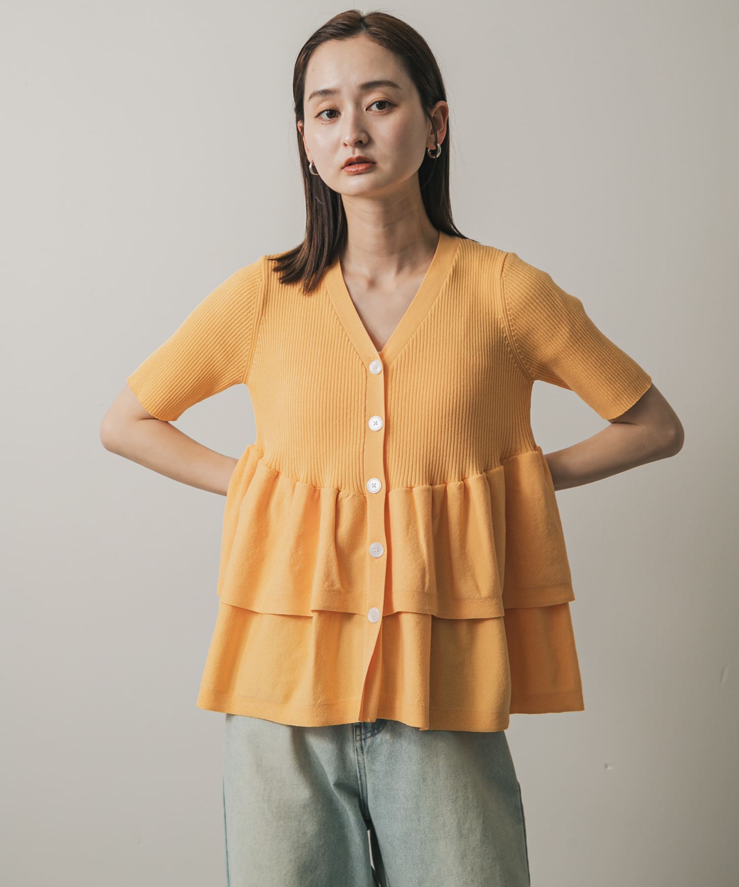 WEB限定』ペプラムカーディガン(半袖)(one IVORY): トップス