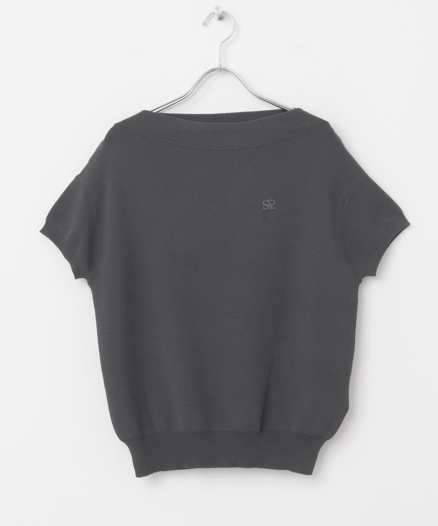 シシュウボートネックセーター(半袖) CHARCOAL one