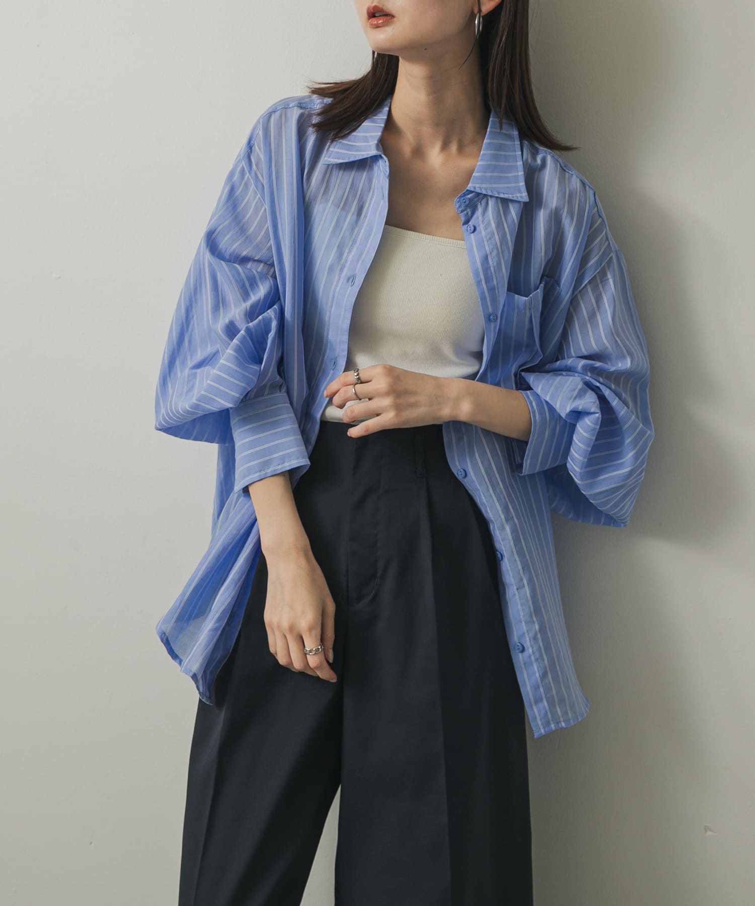 タックポケットシアーストライプシャツ