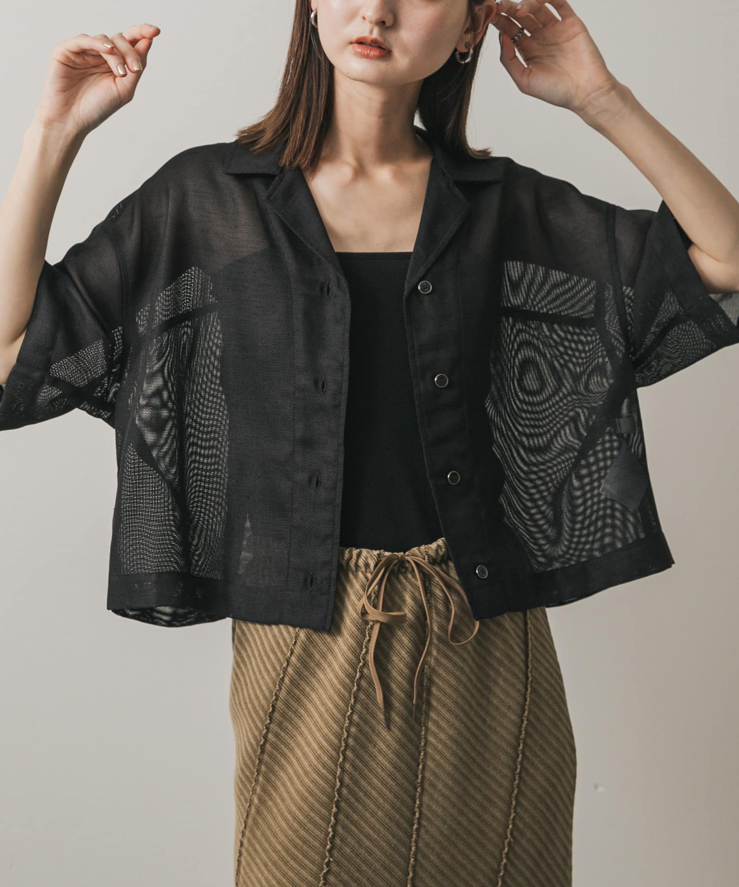 リネンライクメッシュシャツ