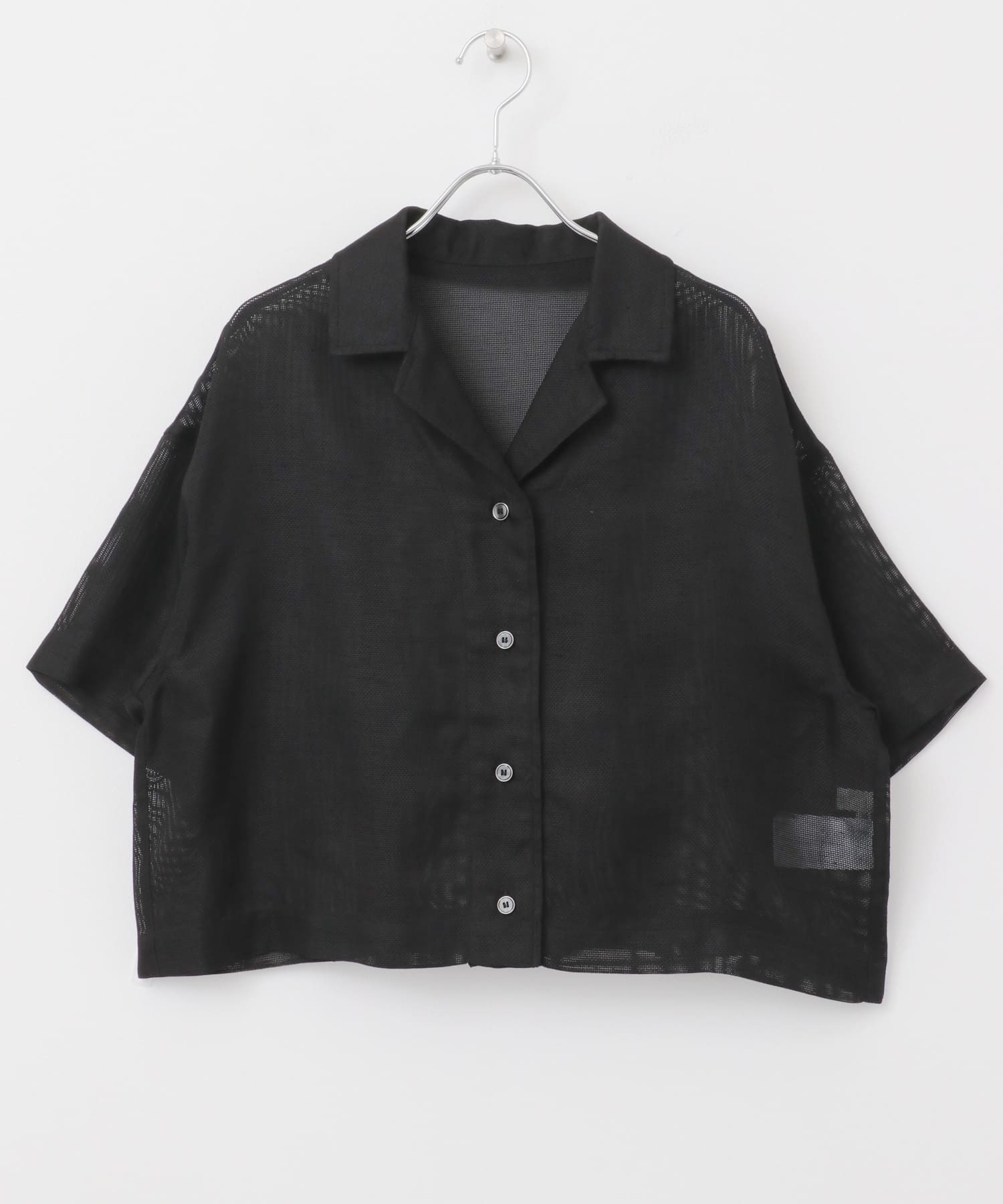 リネンライクメッシュシャツ BLACK one