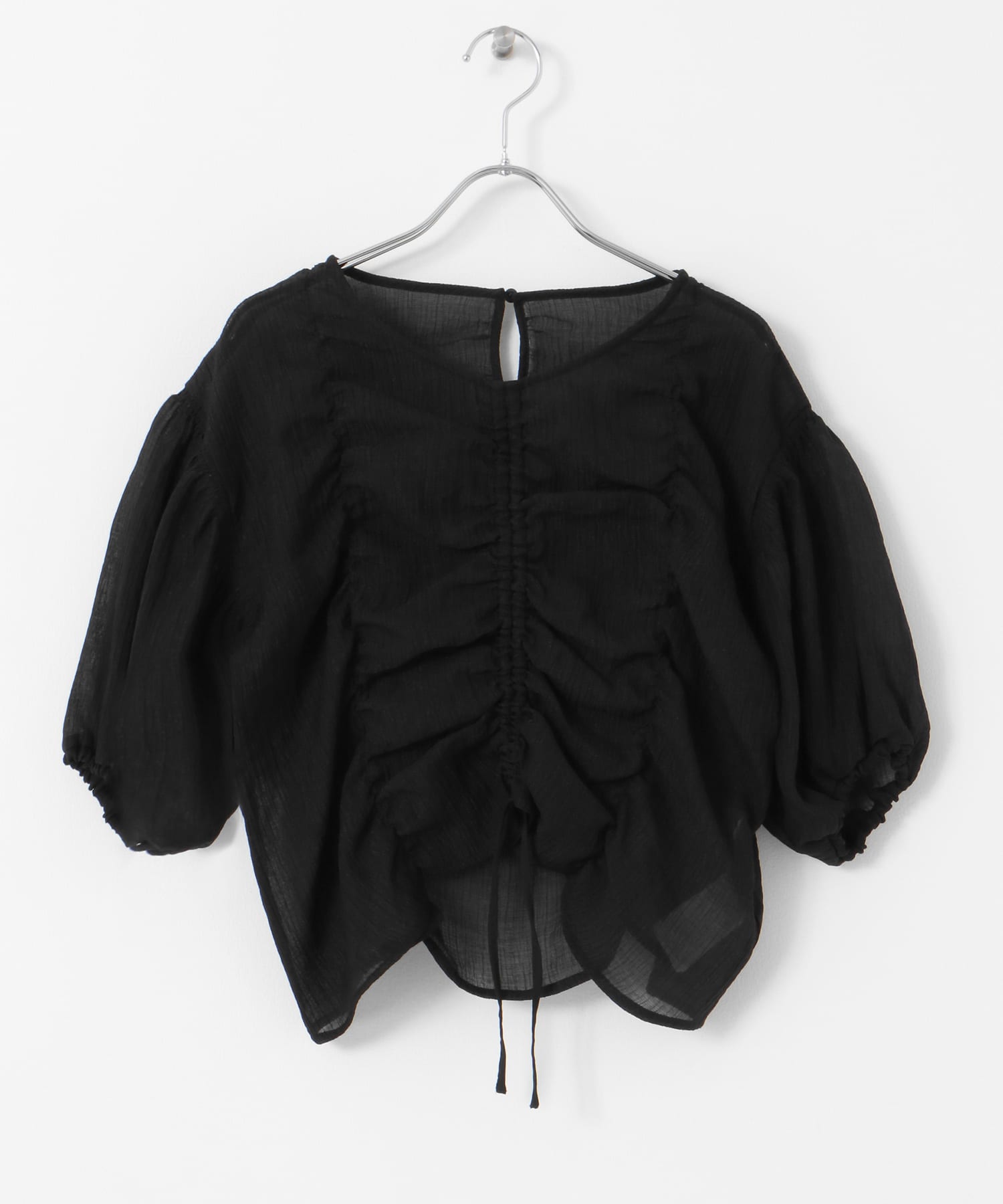 シャーリングブラウス(5分袖) BLACK one