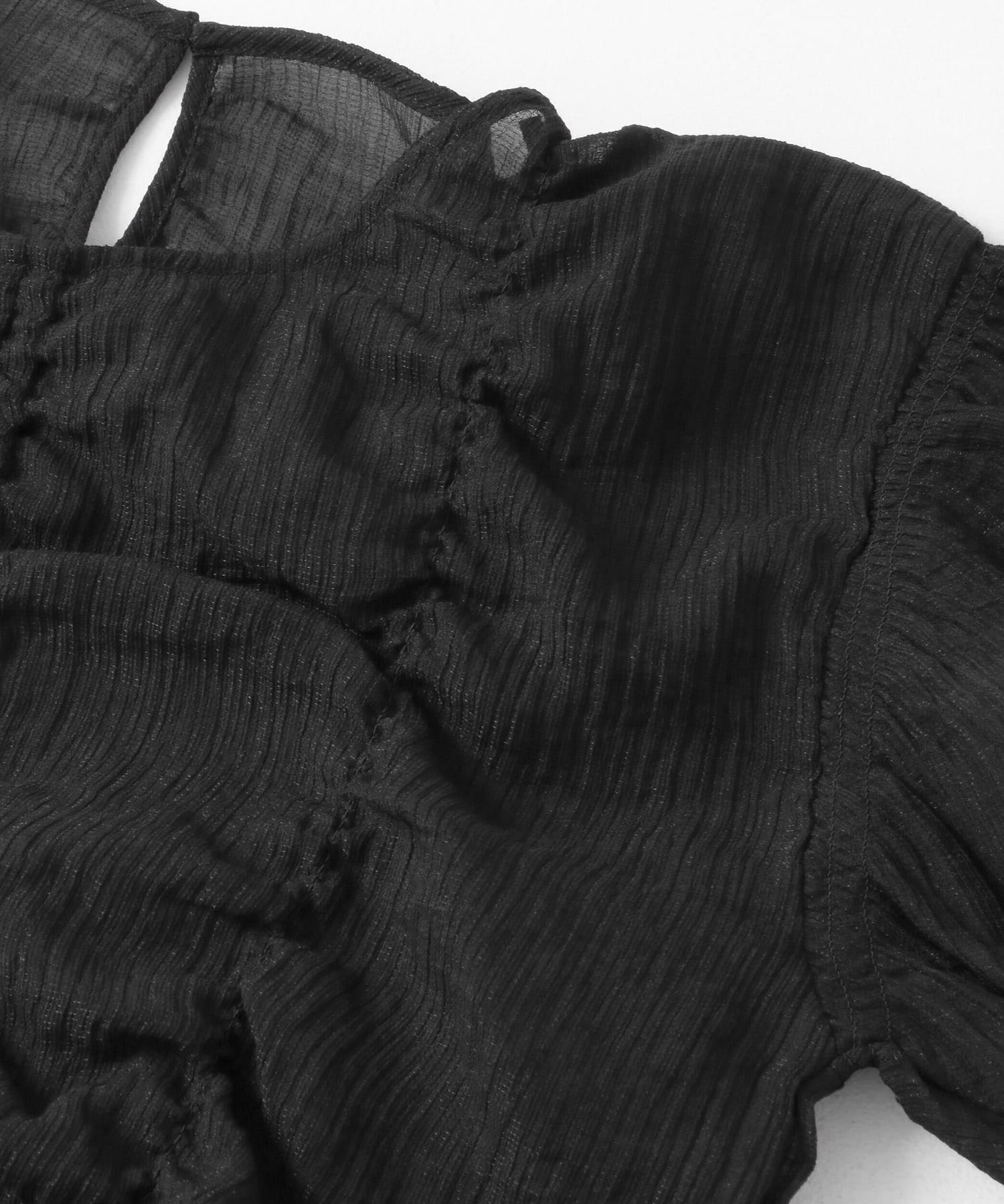 シャーリングブラウス(5分袖) BLACK one