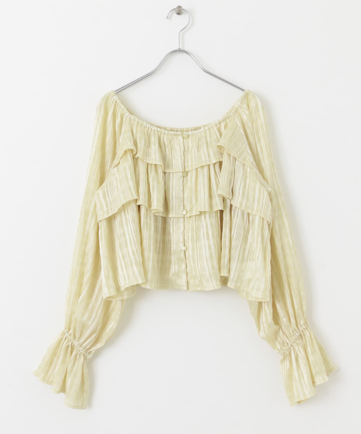 クロップドフリルブラウス YELLOW one