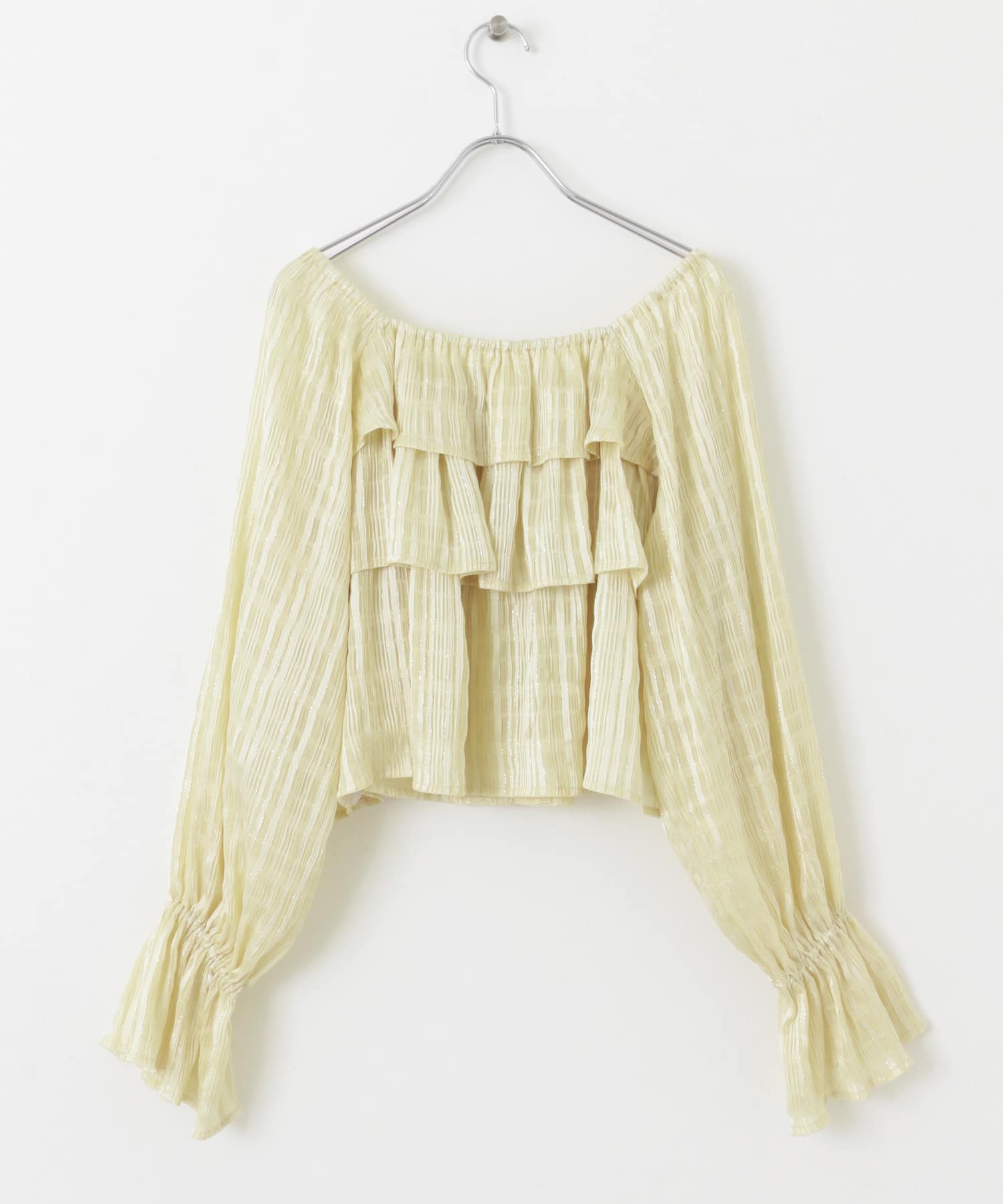 クロップドフリルブラウス YELLOW one