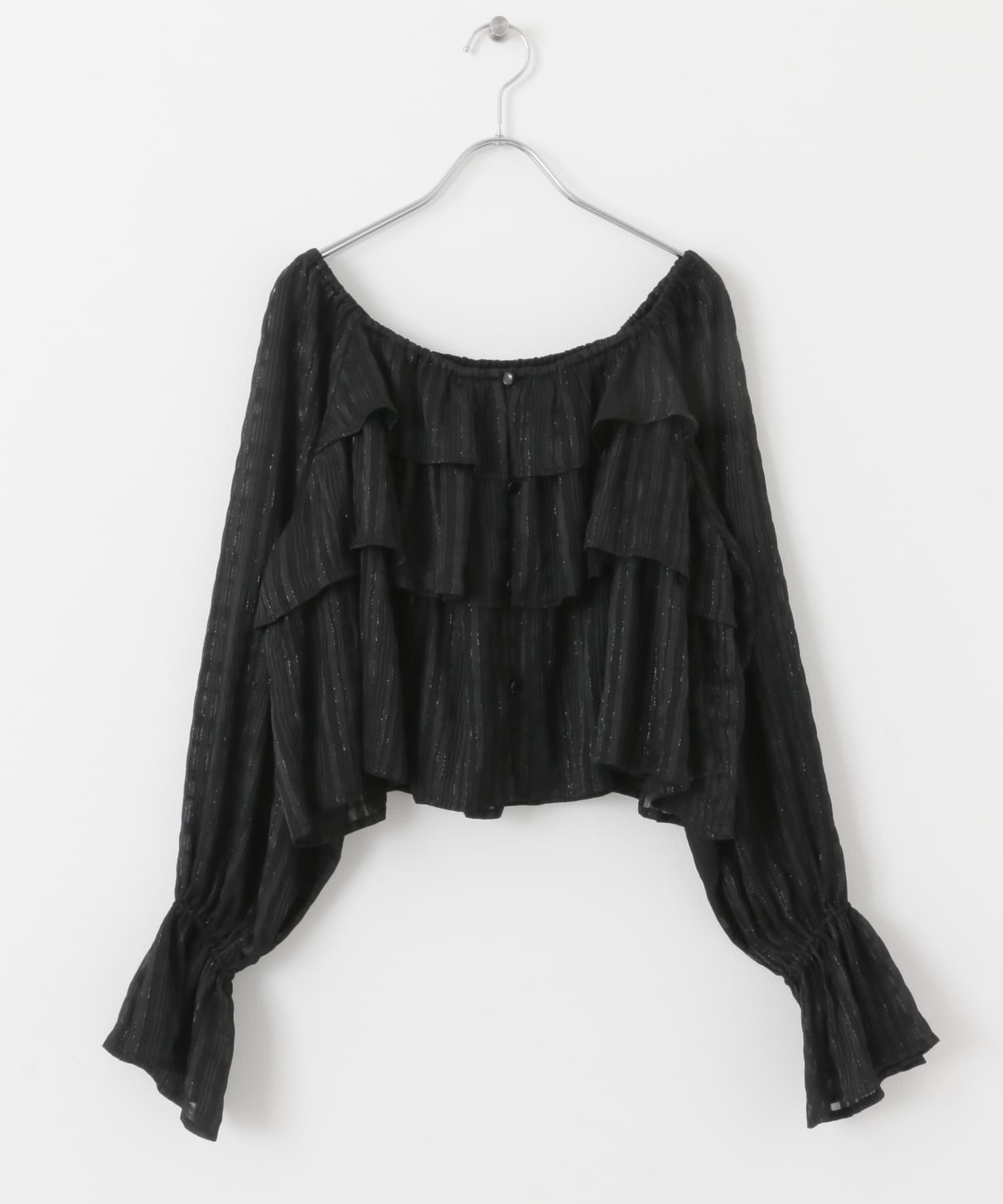 クロップドフリルブラウス BLACK one