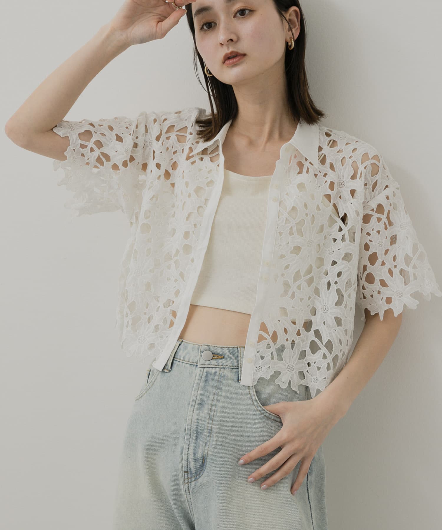 レースクロップドシャツ(半袖)