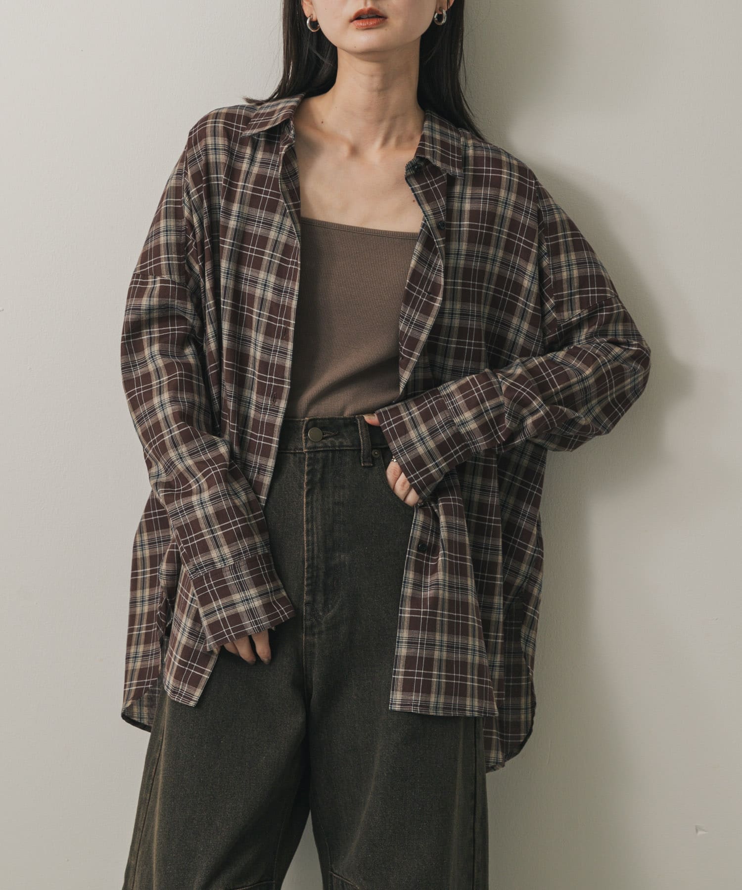 『UR TECH』『UVカット』チェックルーズシャツ