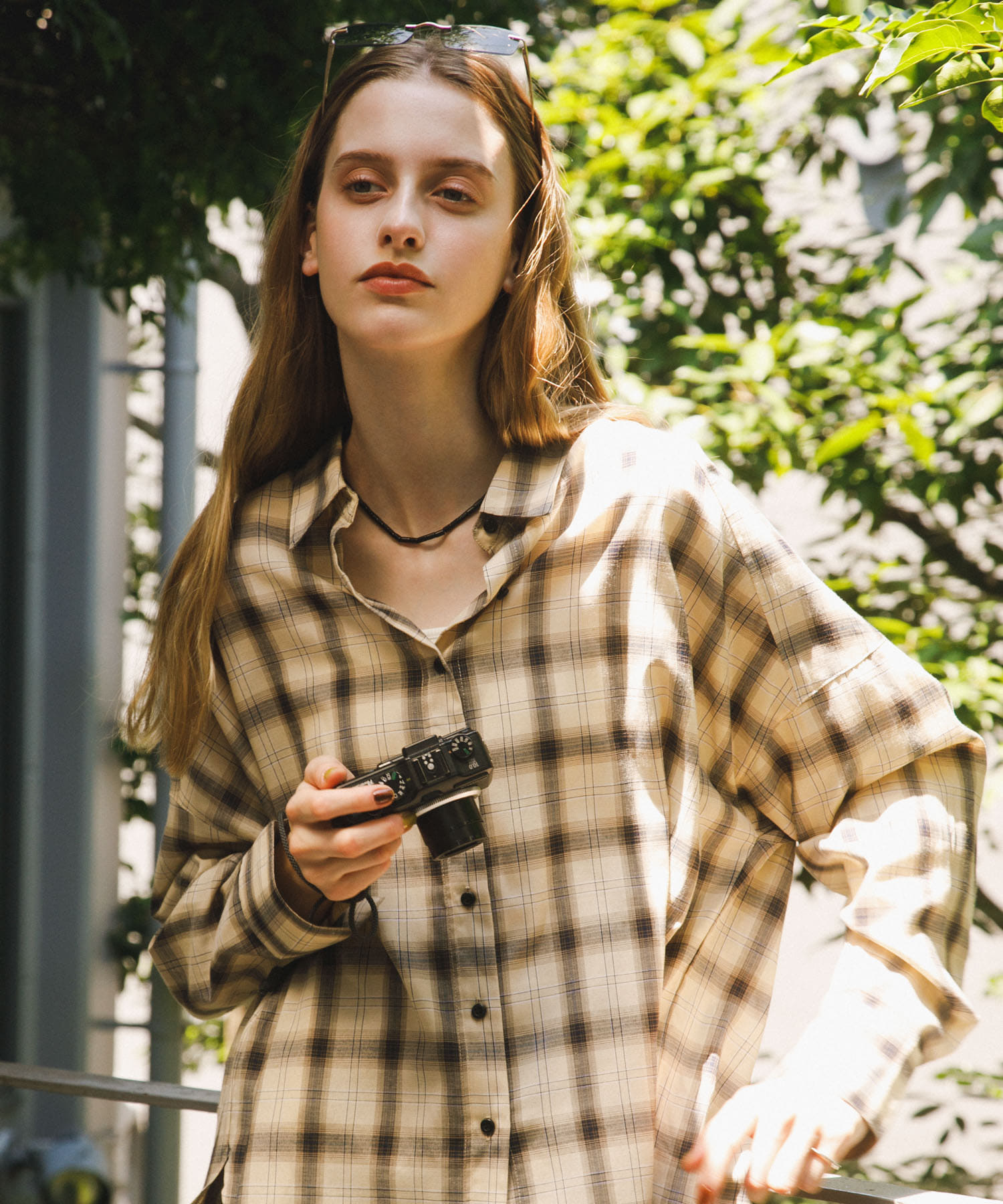 『UR TECH』『UVカット』チェックルーズシャツ