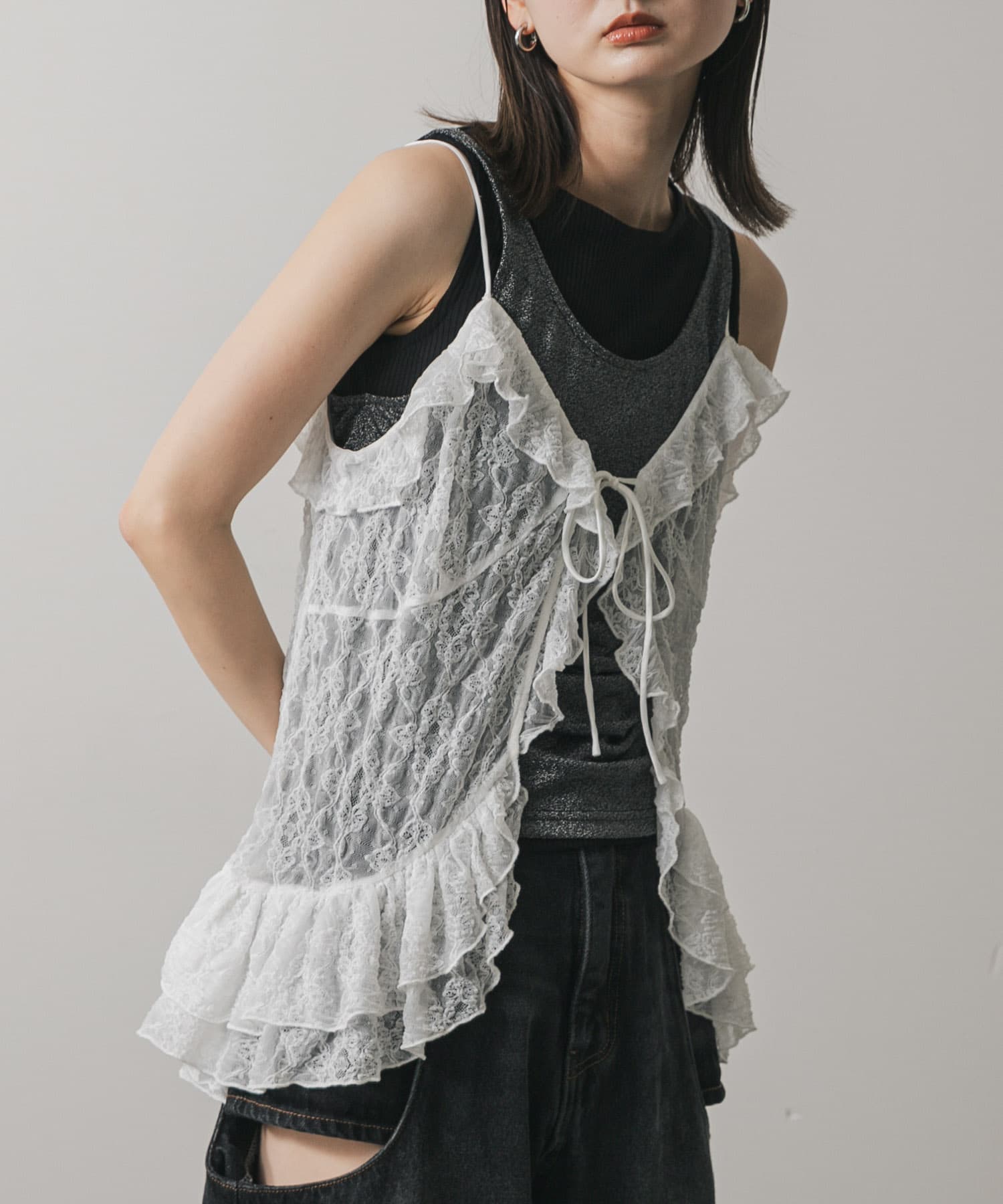 フリルレースキャミトップ
