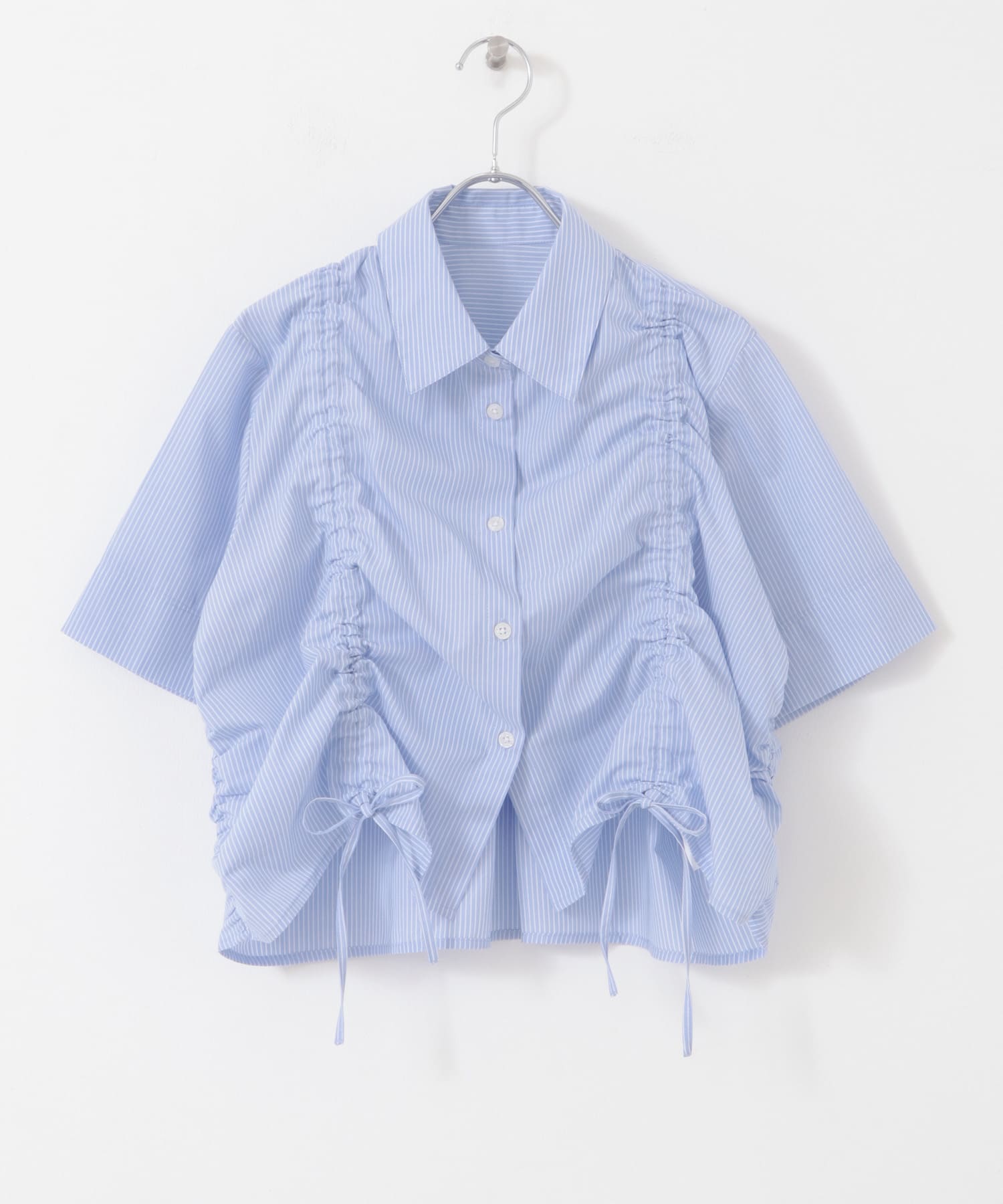 クロップドシャーリングシャツ(半袖) BLU×WHT one