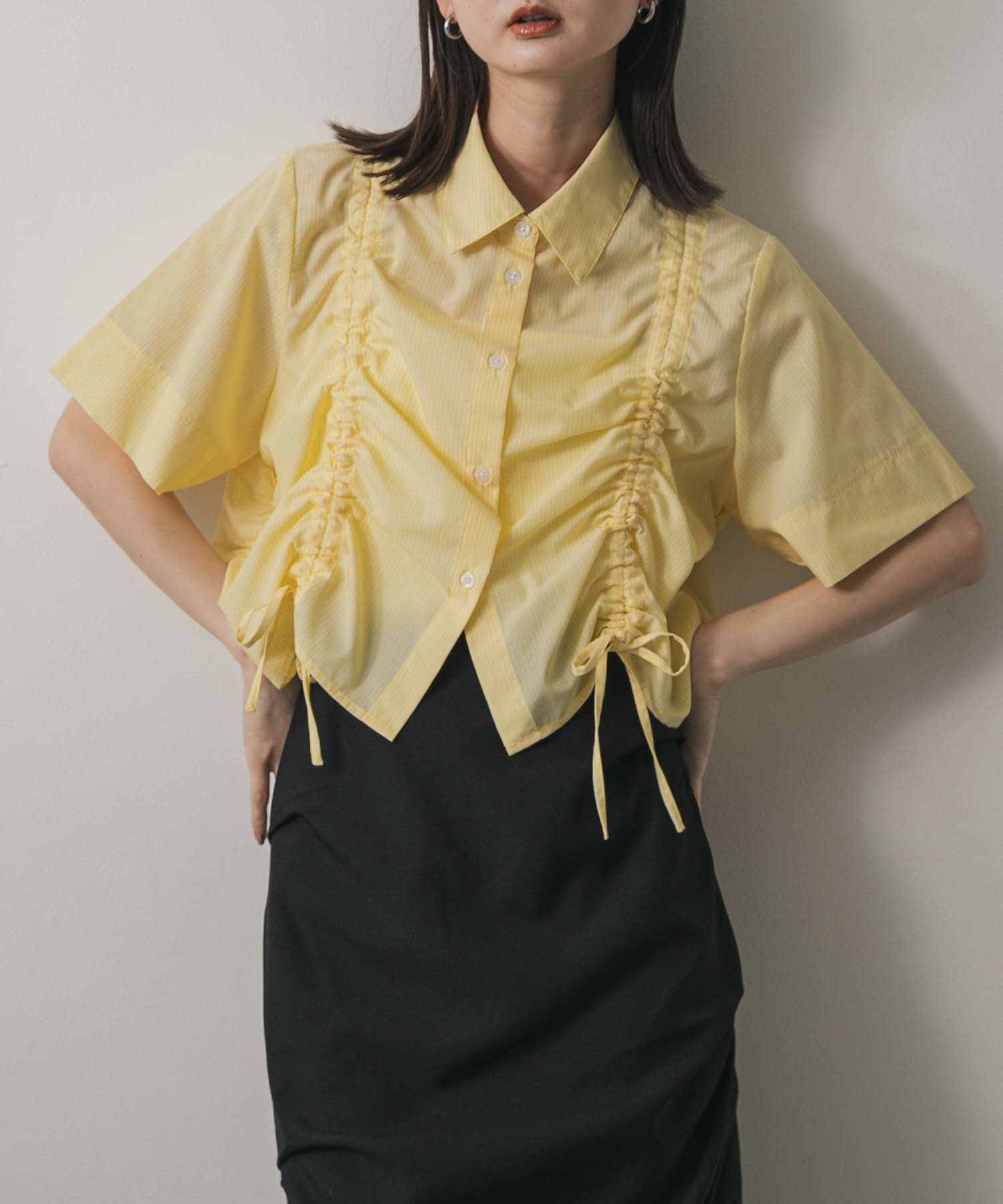 クロップドシャーリングシャツ(半袖)