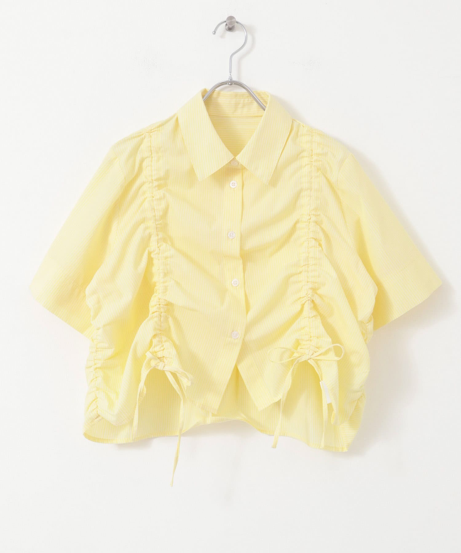 クロップドシャーリングシャツ(半袖) YEL×WHT one