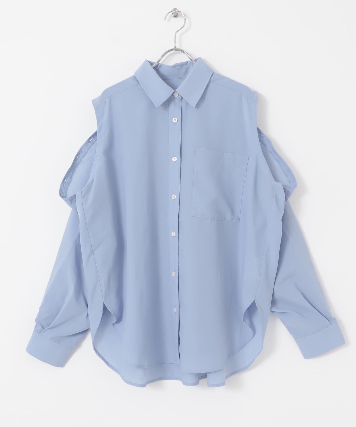 リネンライクショルダースリットシャツ L.BLUE one