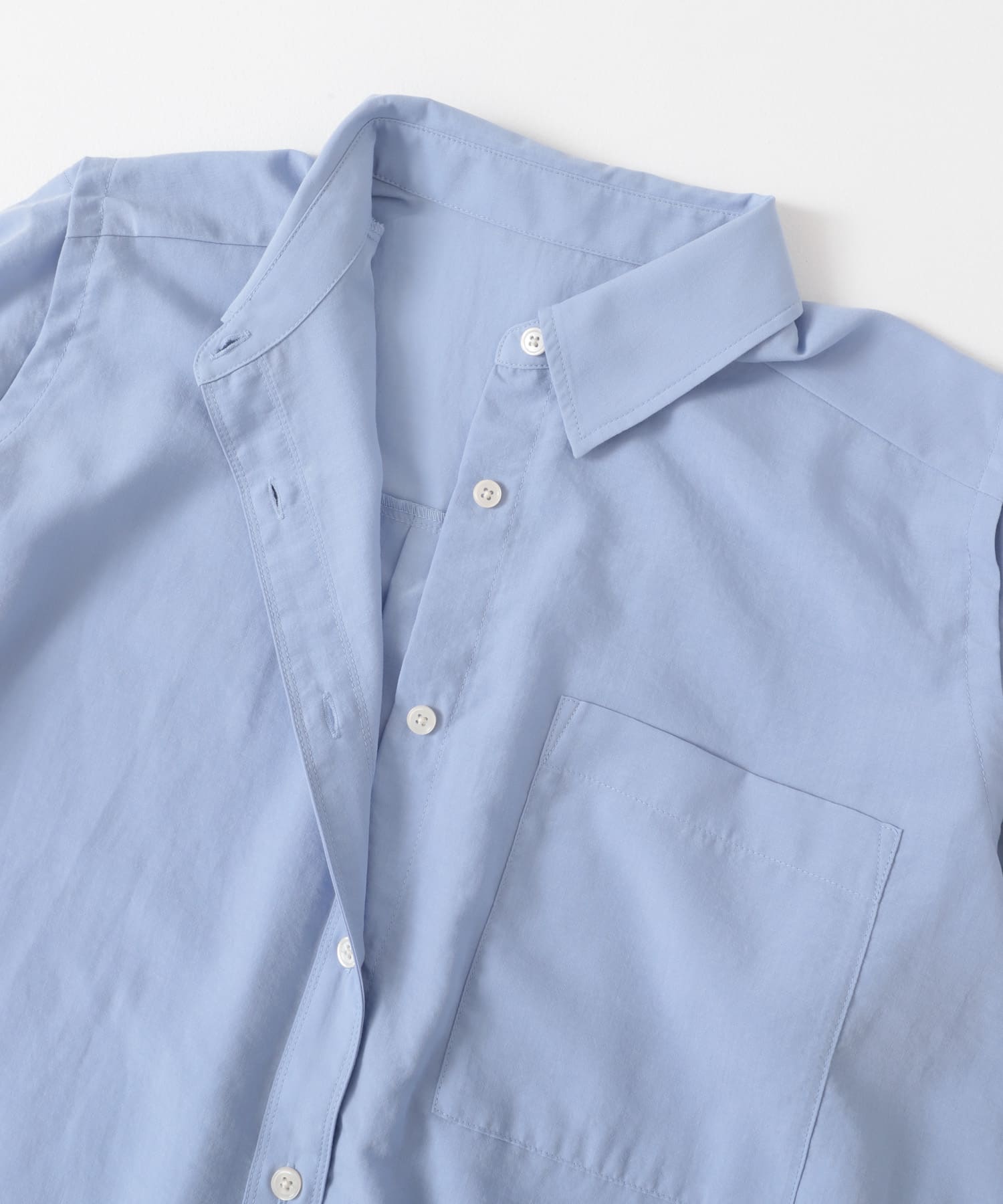リネンライクショルダースリットシャツ L.BLUE one