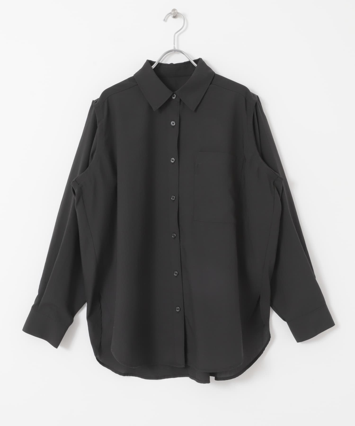 リネンライクショルダースリットシャツ BLACK one