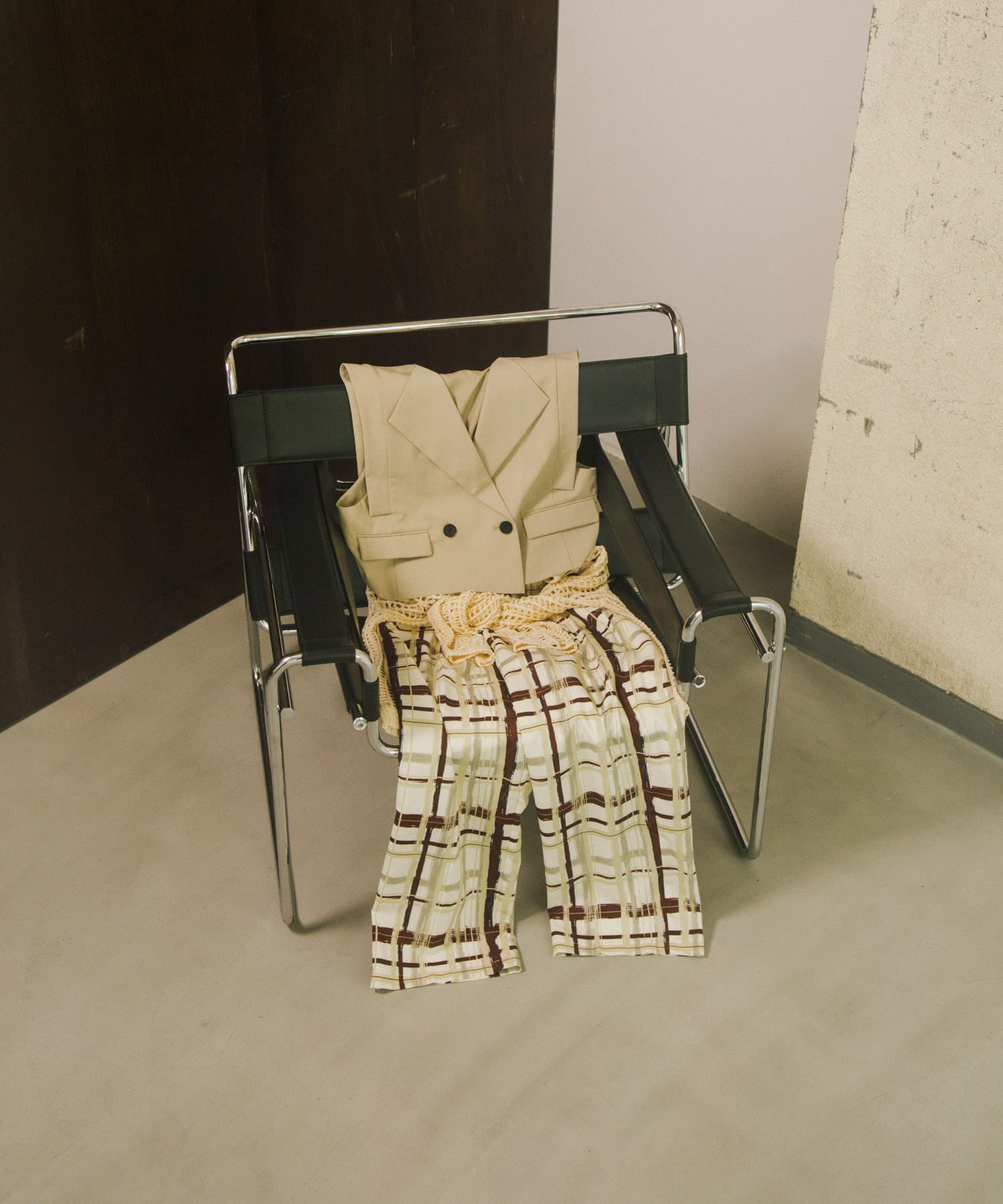 チェックストレートパンツ BROWN one