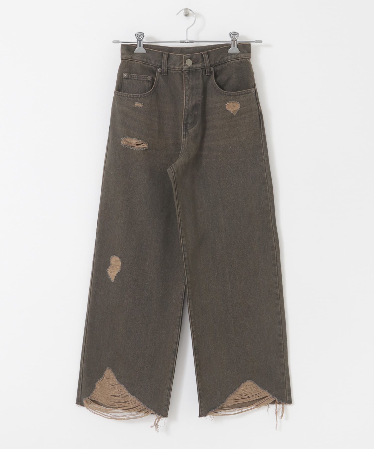 ダメージストレートデニム BROWN S