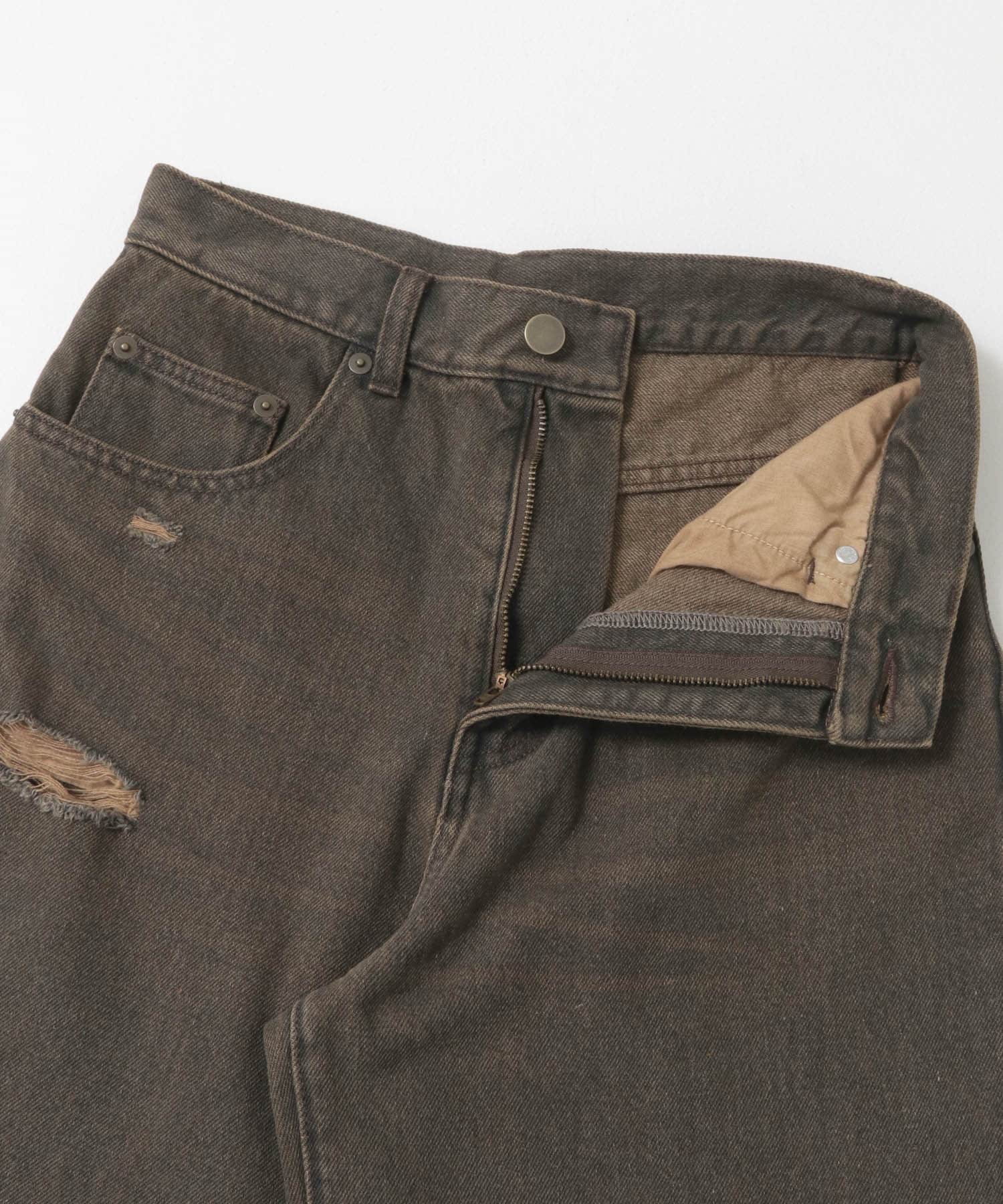 ダメージストレートデニム BROWN S