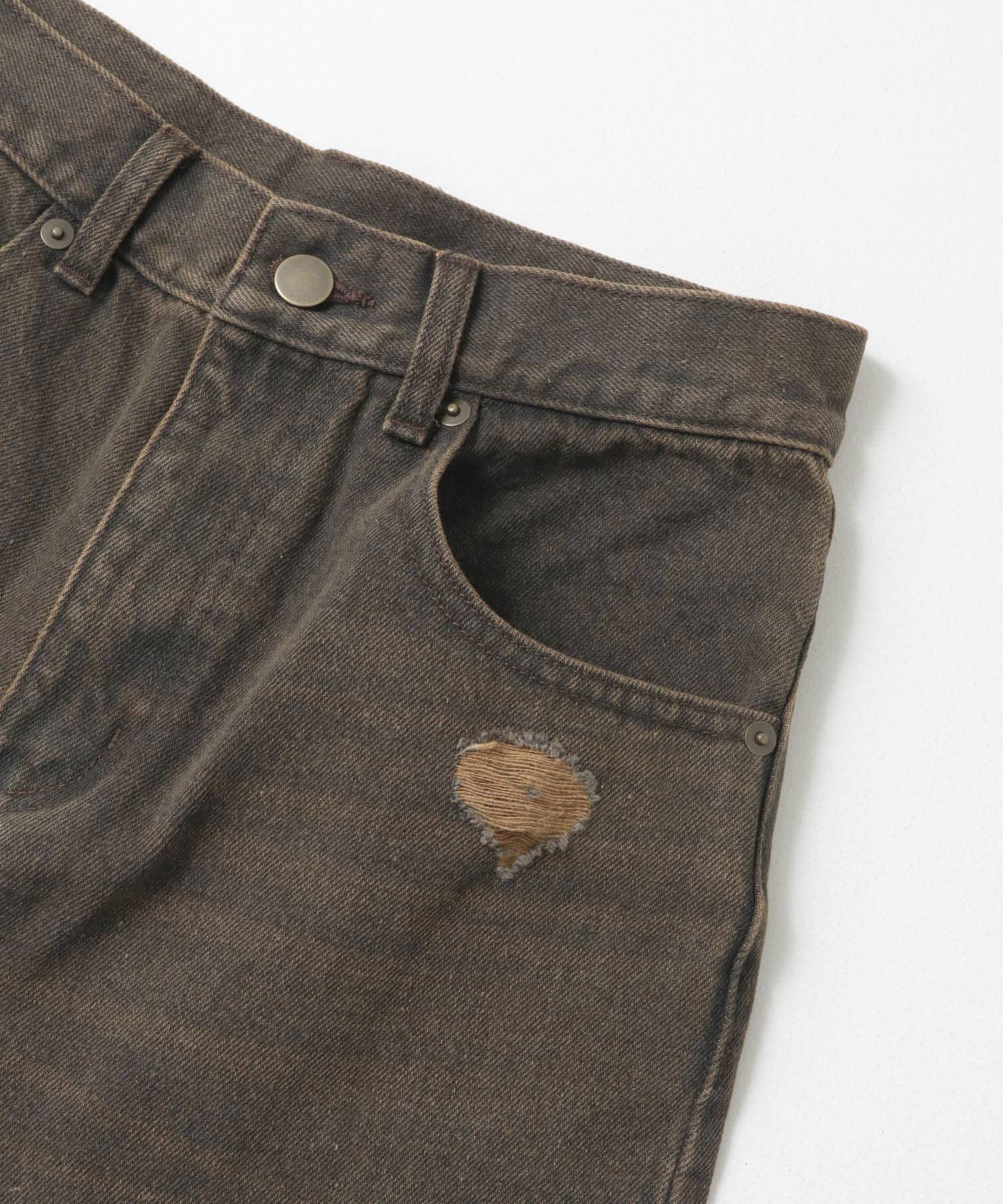 ダメージストレートデニム BROWN S