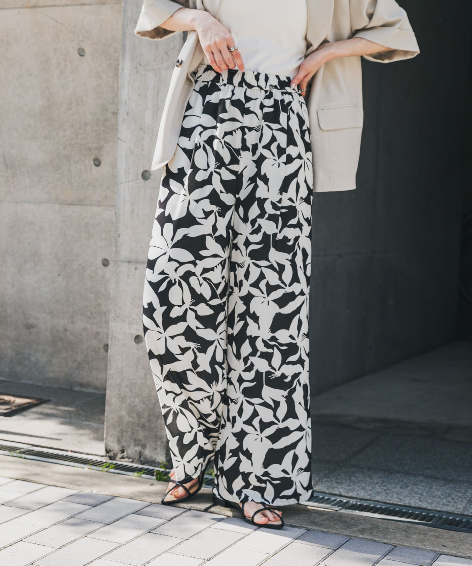 リーフプリントイージーパンツ