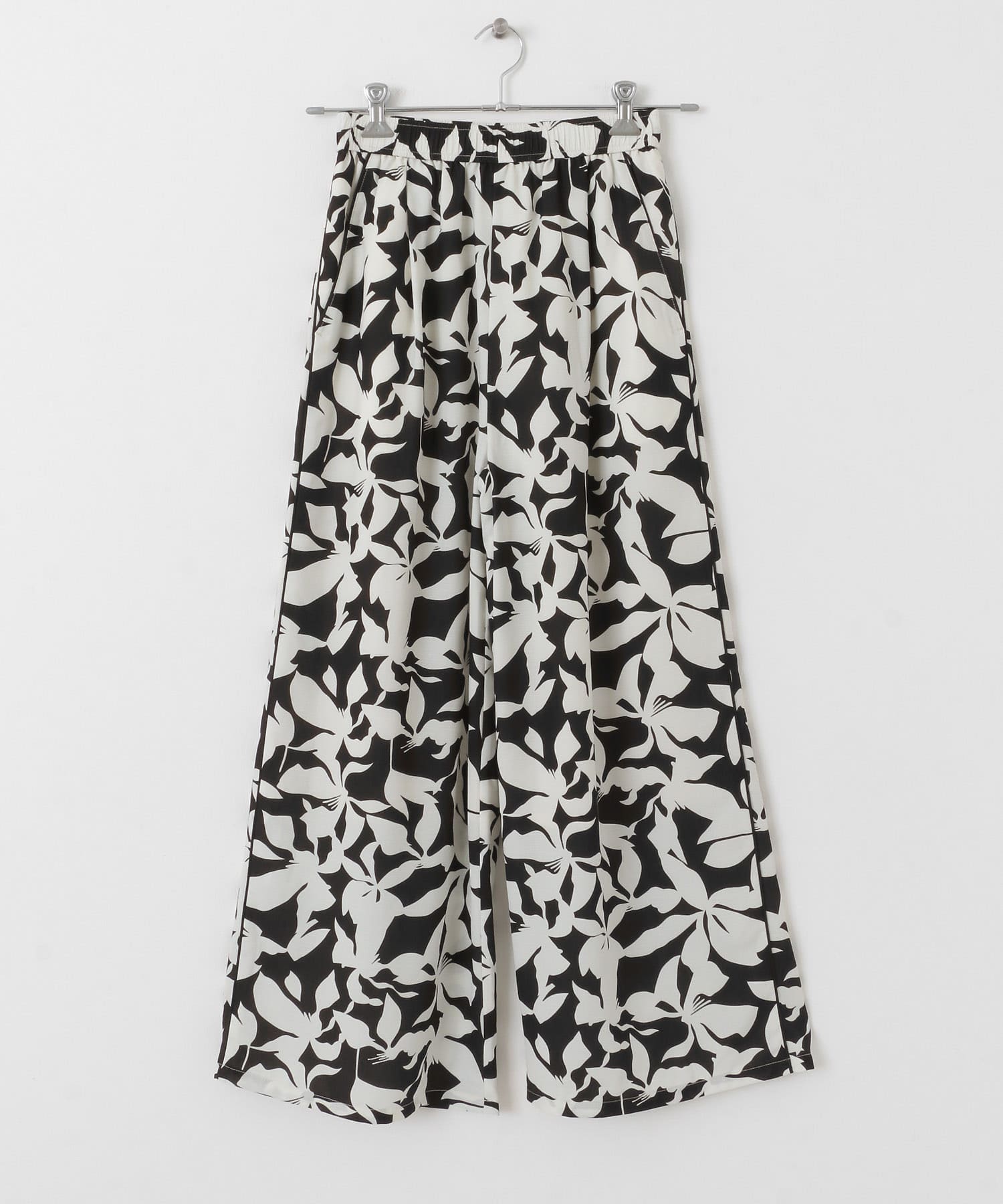 リーフプリントイージーパンツ BLK×IVO S