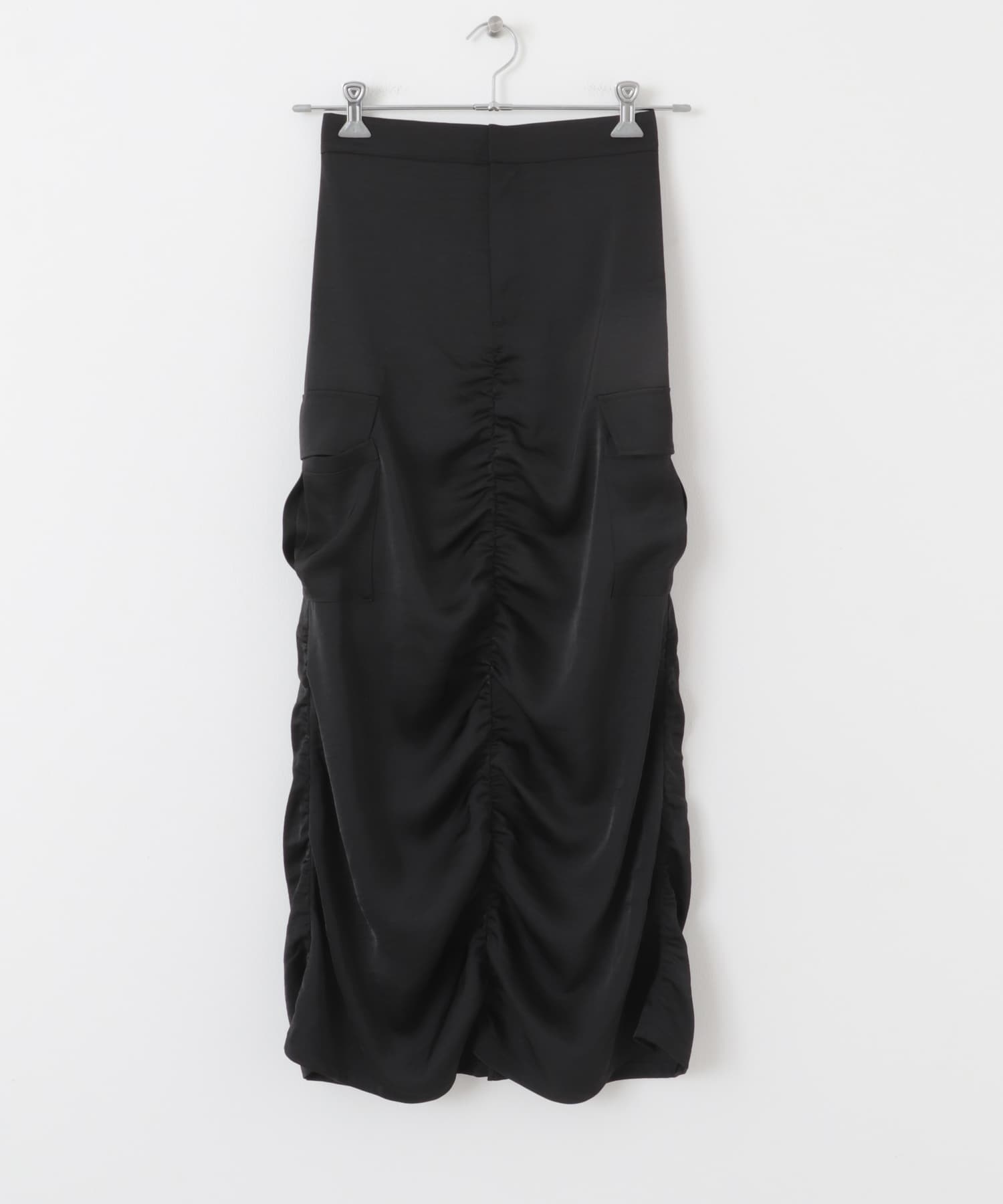 サテンサイドポケットスカート BLACK one