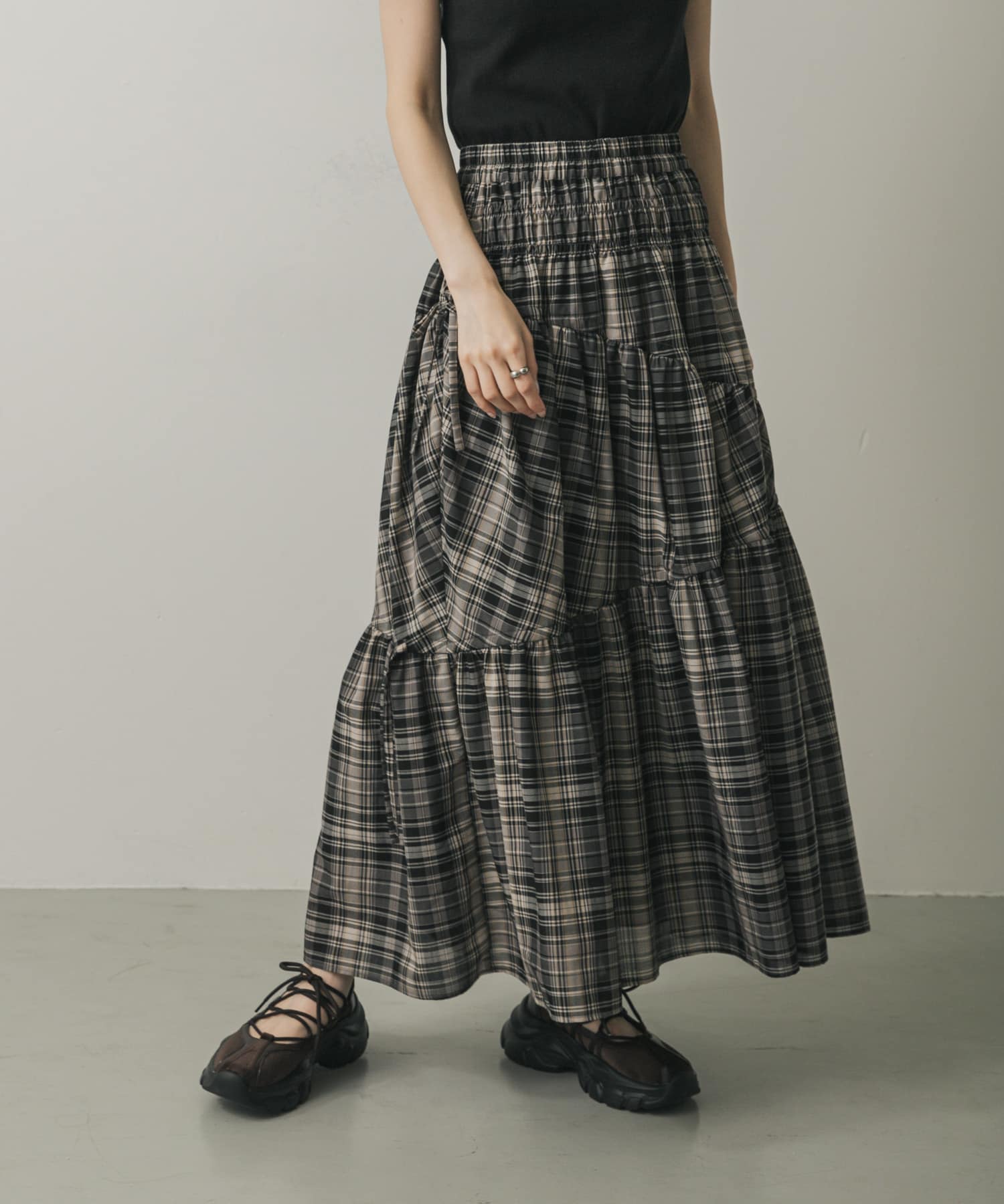 チェックボリュームスカート