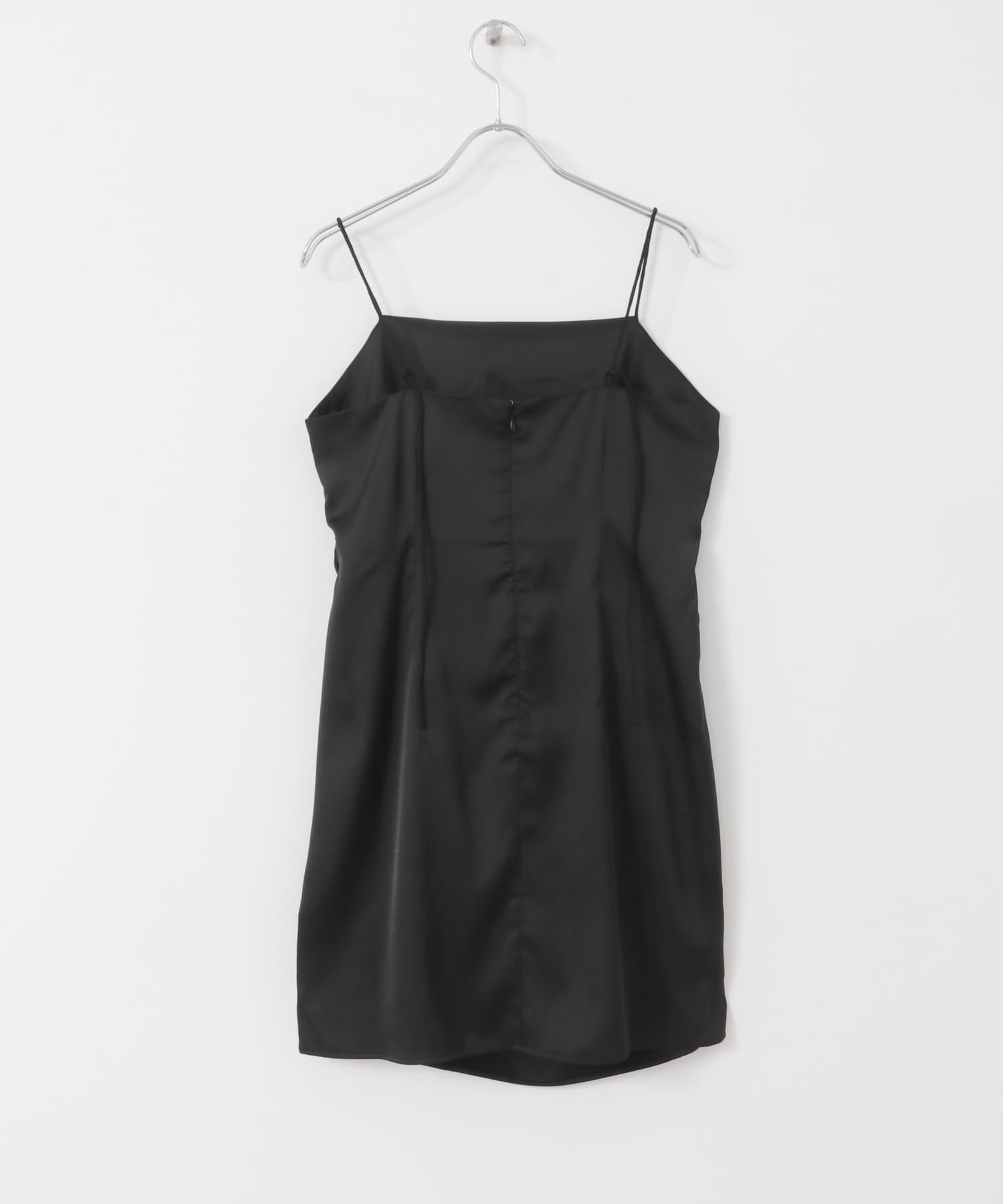 サテンタックミニキャミワンピース BLACK one