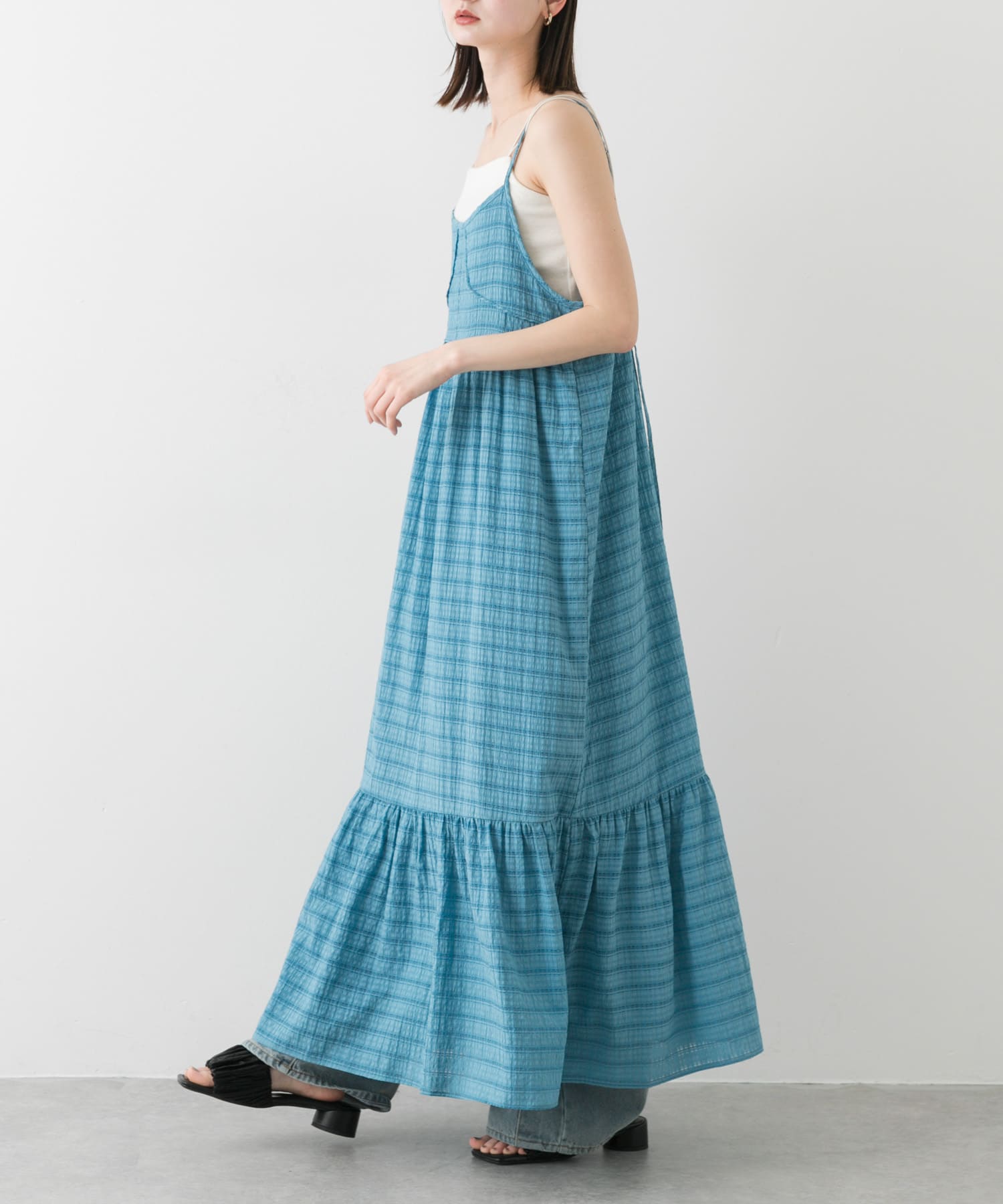 チェックジャガードキャミワンピース BLUE COMPACT