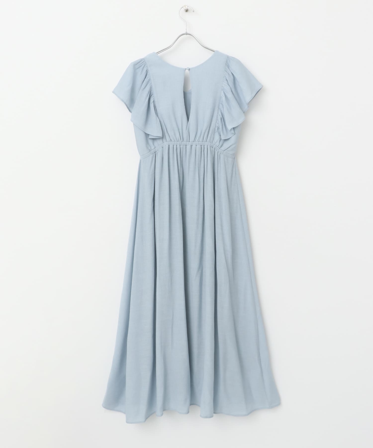Vネックウエストマークフリルワンピース L.BLUE COMPACT