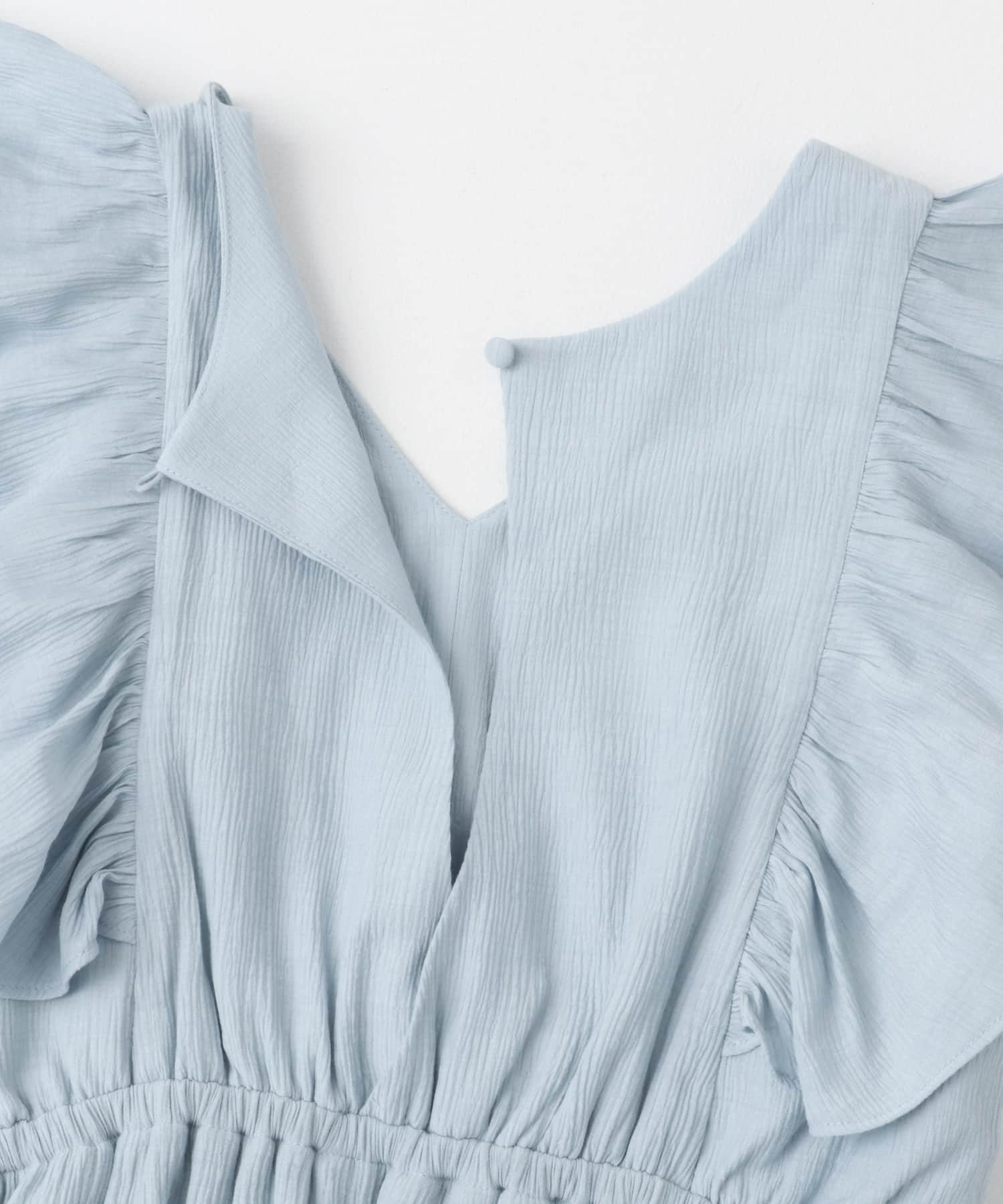 Vネックウエストマークフリルワンピース L.BLUE COMPACT