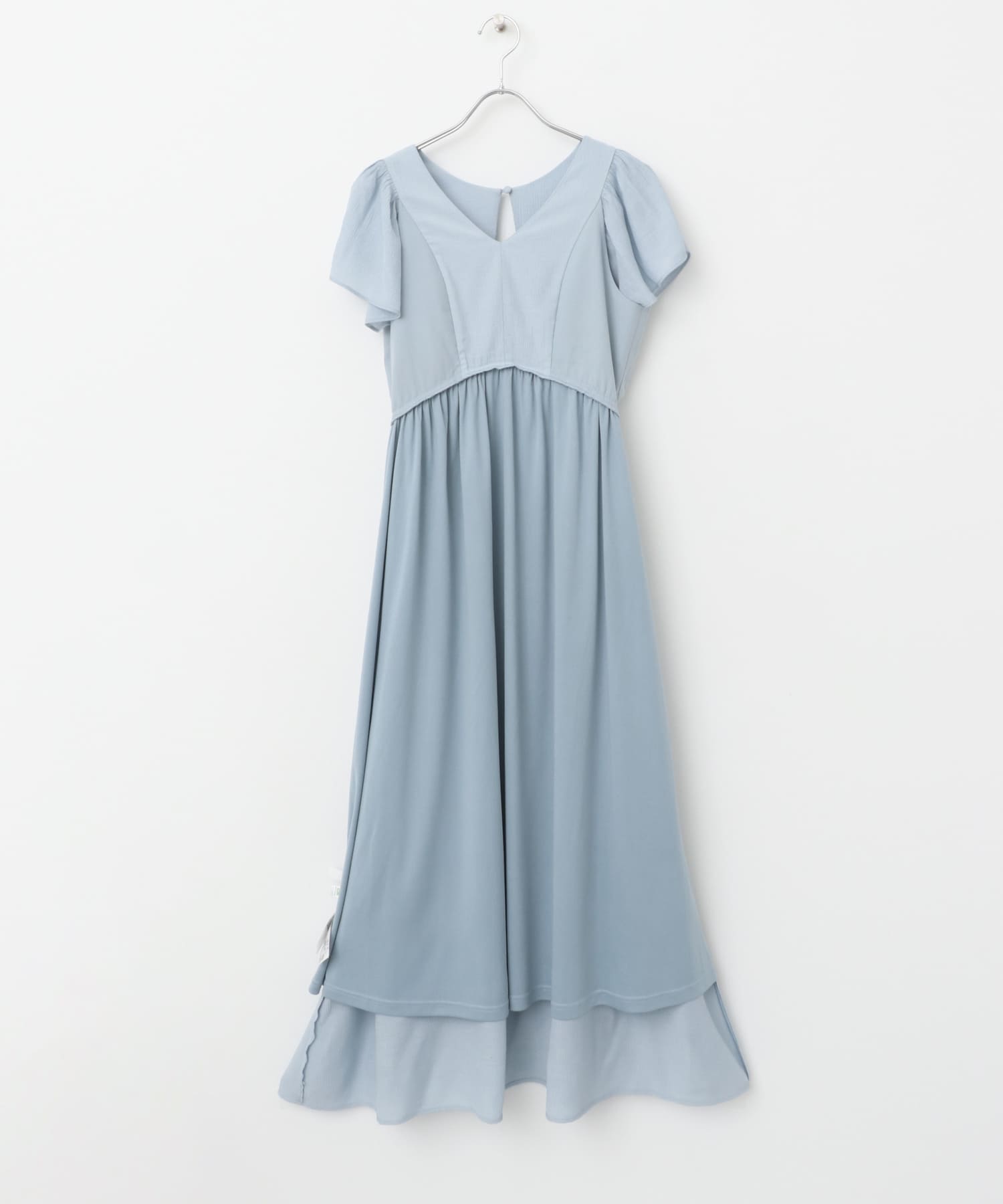 Vネックウエストマークフリルワンピース L.BLUE COMPACT