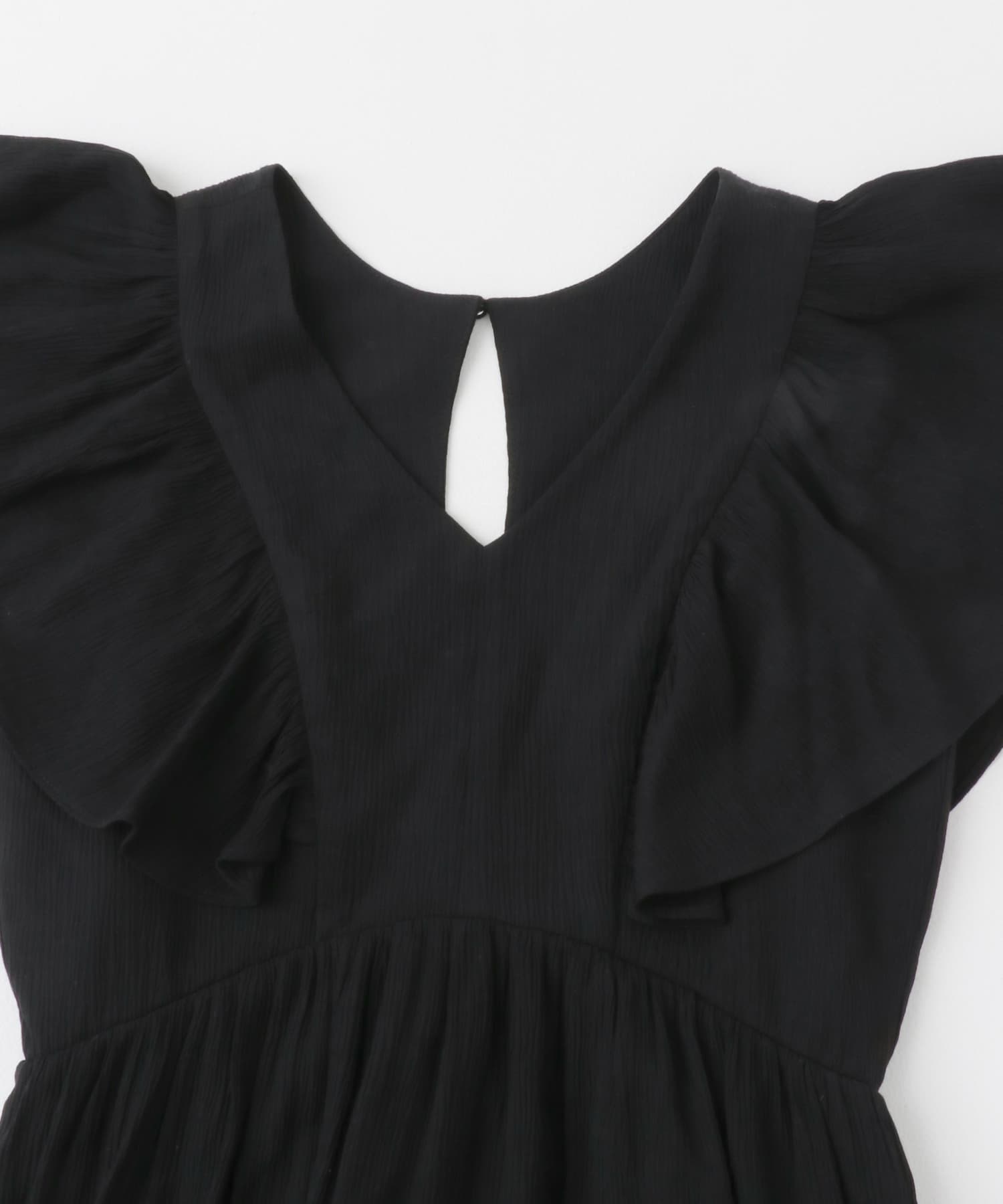 Vネックウエストマークフリルワンピース BLACK COMPACT